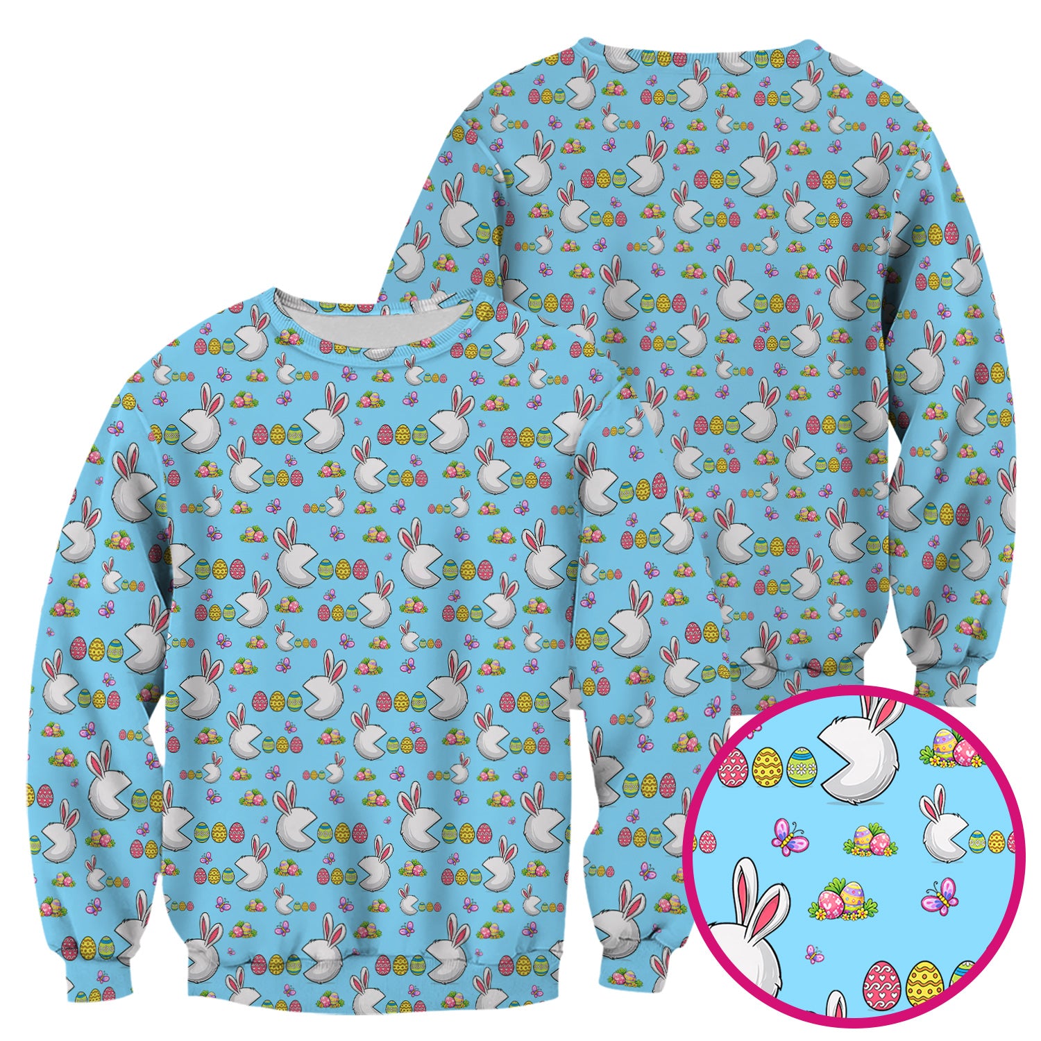 Easter Bunny and Colorful Eggs Print Scrub Top, Breathable Fabrics Nursing Uniform