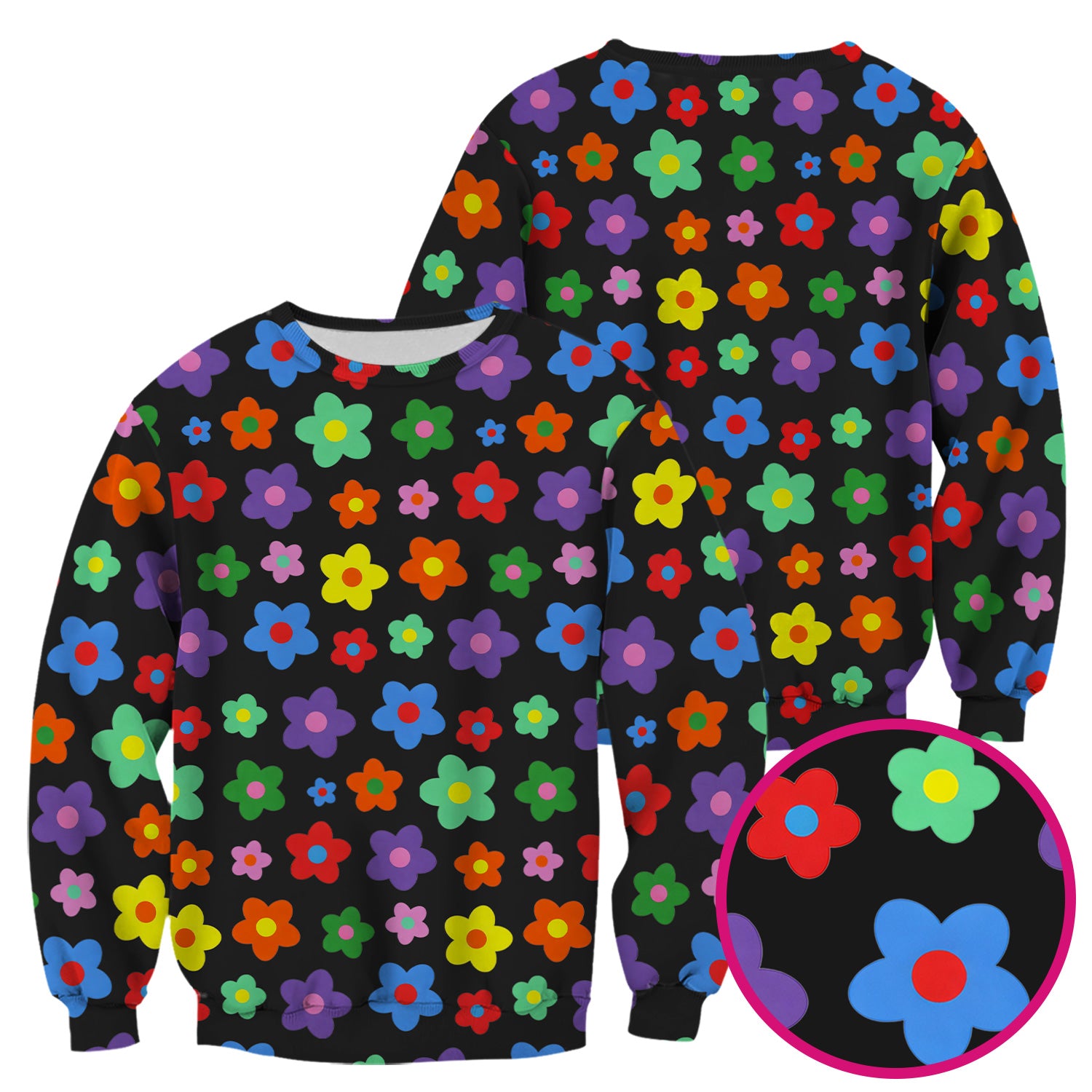 Colorful Retro Flower Pattern Print Scrub Top, Breathable Fabrics Nursing Uniform