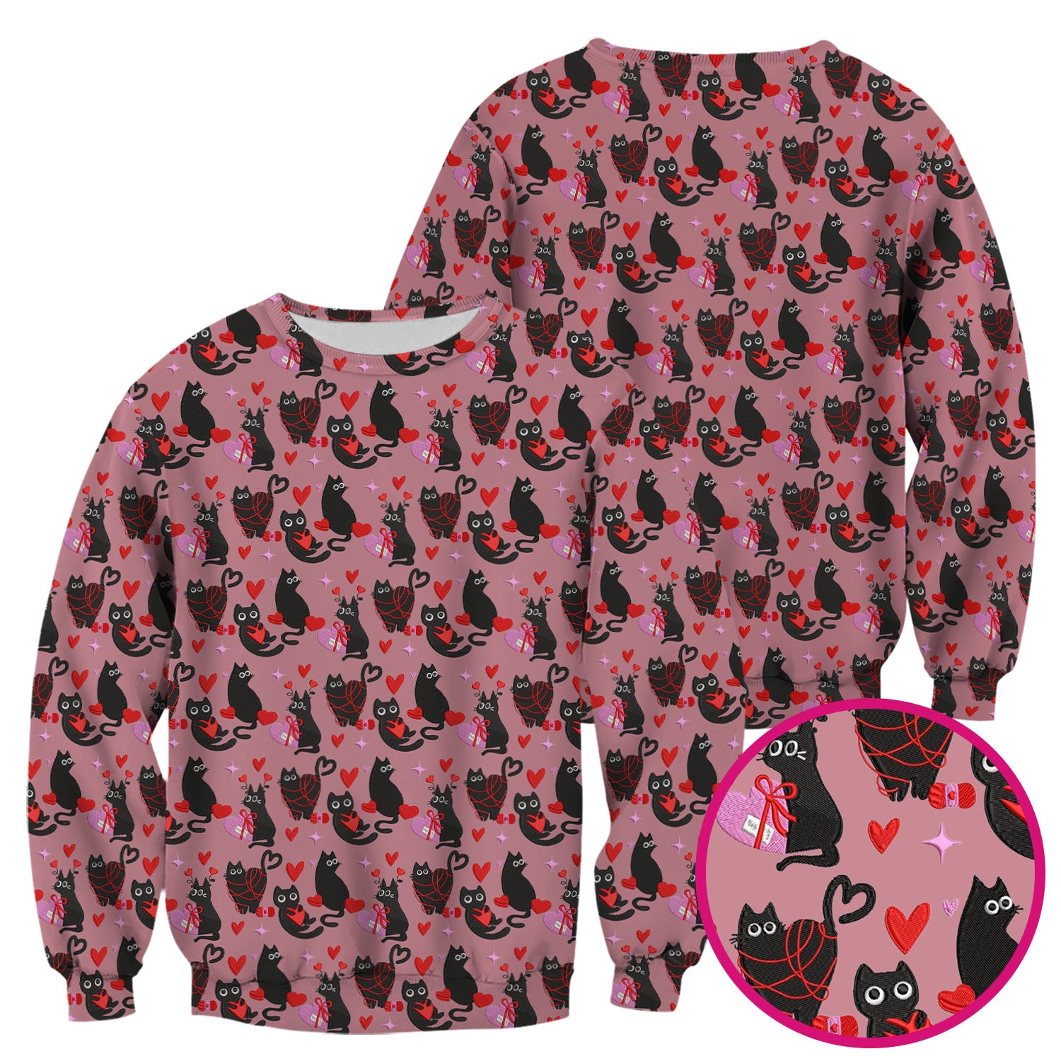 Valentine’s Day Scrub Top, Cute Black Cat With Heart Pattern Nurse Shirt, Breathable Fabrics Nursing Uniform