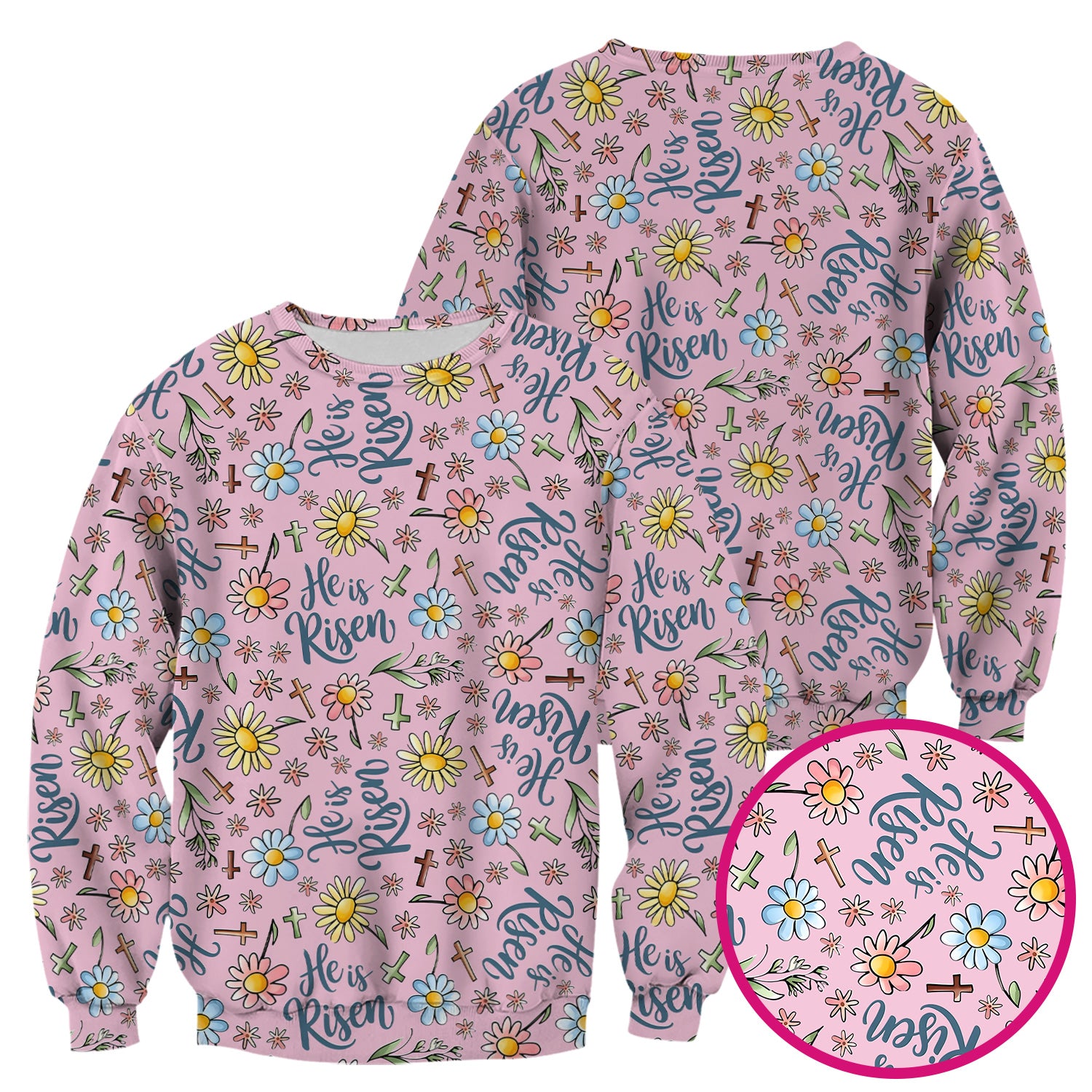 He Is Risen Cross Flower Pattern Scrub Top, Comfortable Scrubs For Nurses