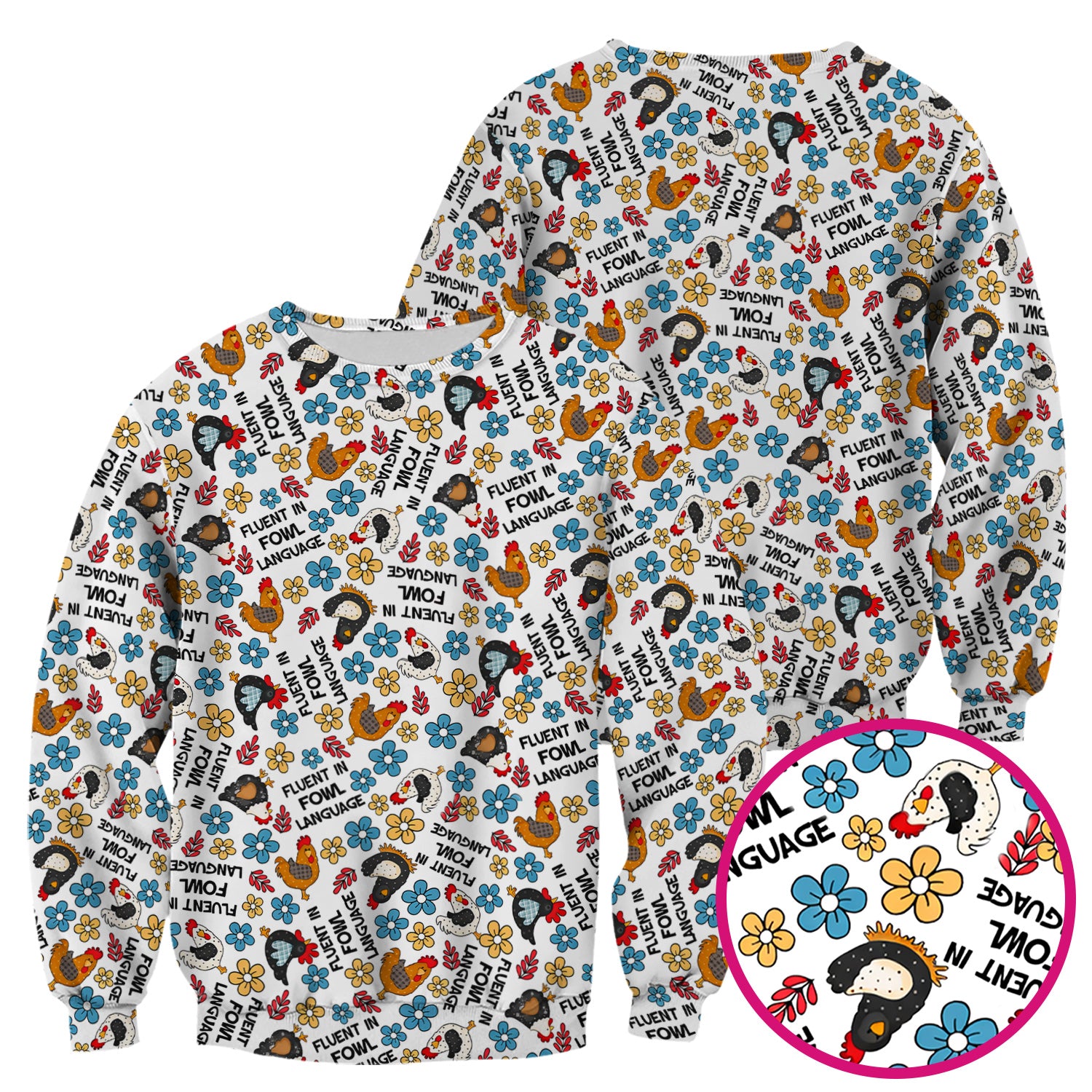 Funny Chicken Fluent in Fowl Language Pattern Scrub Top, Comfortable Scrubs for Nurses