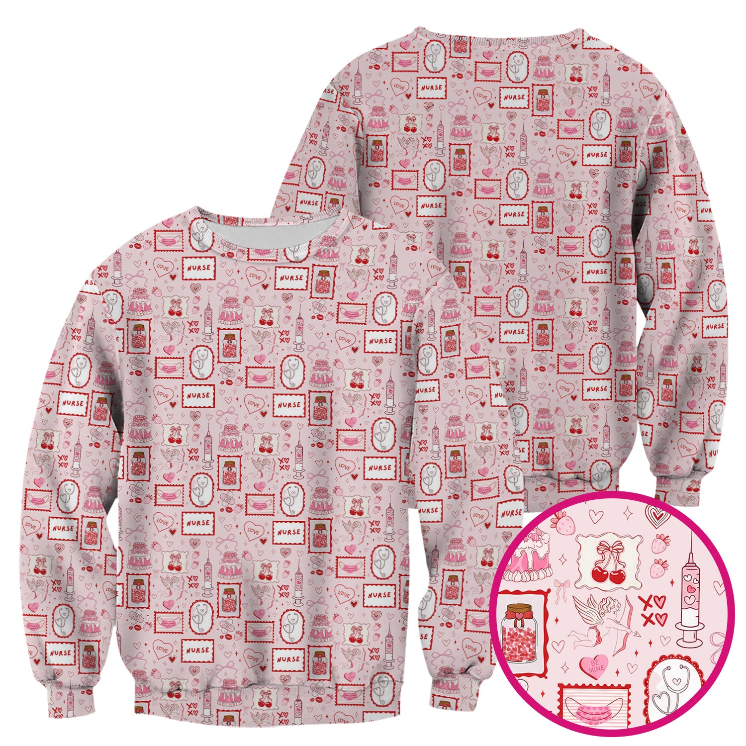 Nurse Icons Hearts Syringes Valentine Scrub Top, Breathable Nursing Uniform