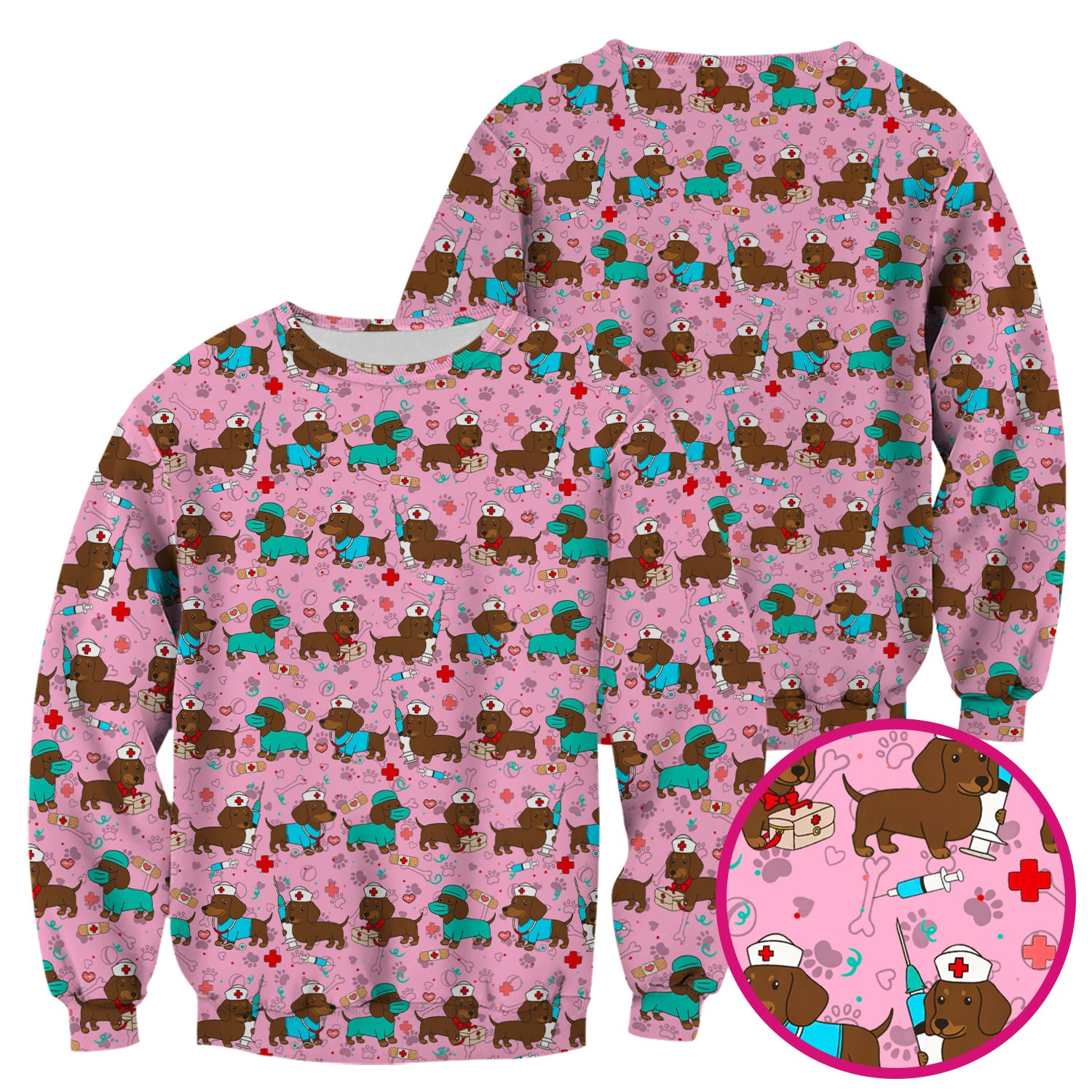 Cute Wiener Dog Dachshund Nurse Scrub Top, Funny Dachshund Dog Scrubs Shirt, Breathable Fabrics Nursing Uniform