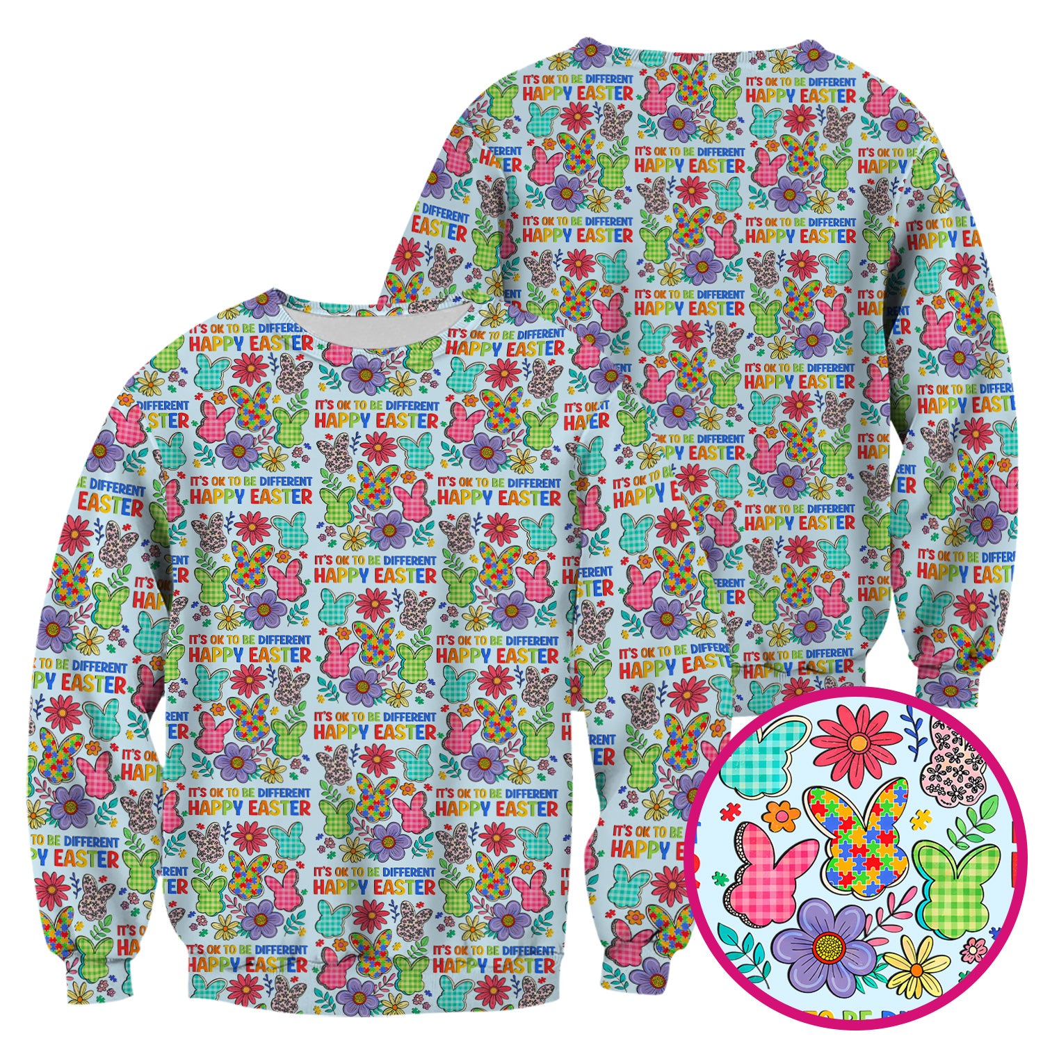 Happy Easter Bunny Floral Print Scrub Top, Breathable Fabrics Nursing Uniform
