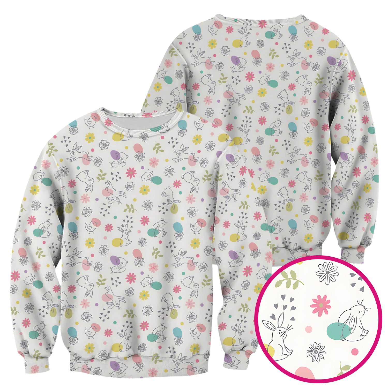 Whimsical Easter Bunny Eggs Pattern Scrub Top, Comfortable Scrubs for Nurses