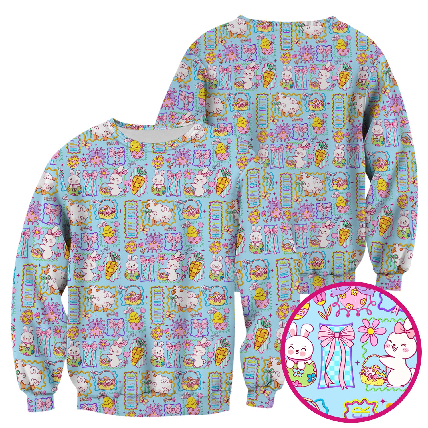 Cute Easter Bunny Egg and Bow Print Scrub Top, Breathable Fabrics Nursing Uniform
