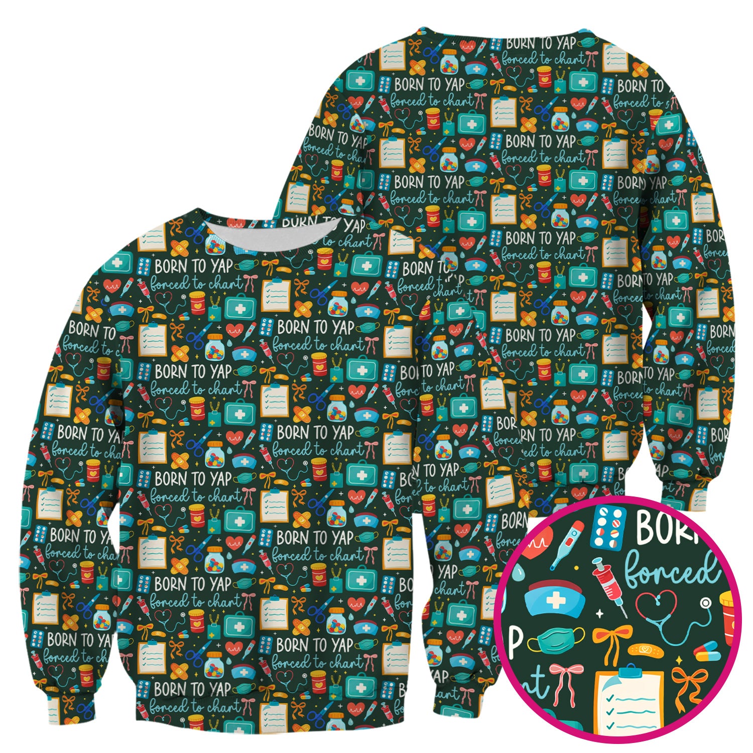 Born To Yap Medical Tools Pattern Scrub Top, Comfortable Scrubs for Nurses