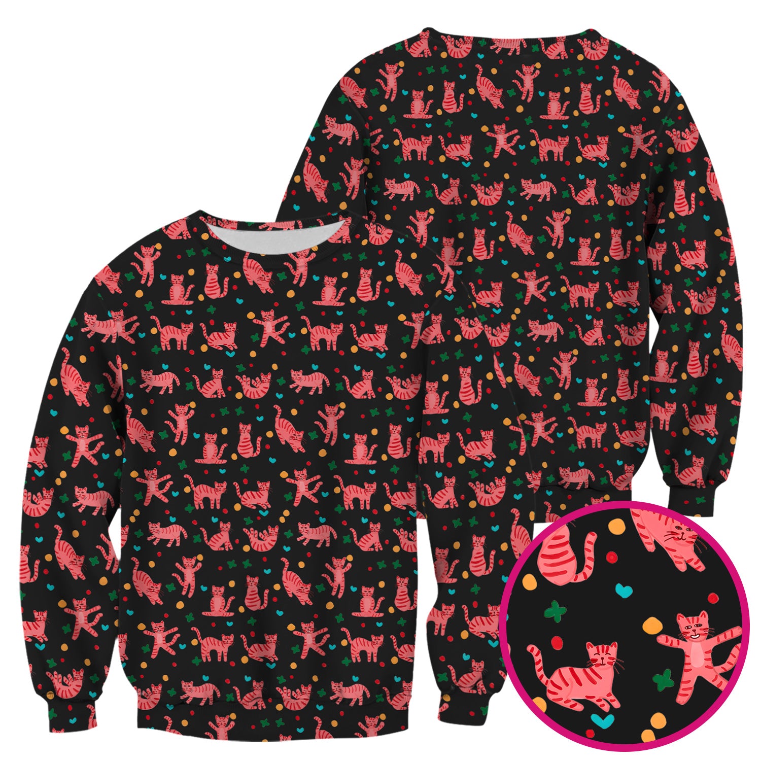 Cute Pink Cat Pattern Scrub Top, Comfortable Scrubs for Nurses