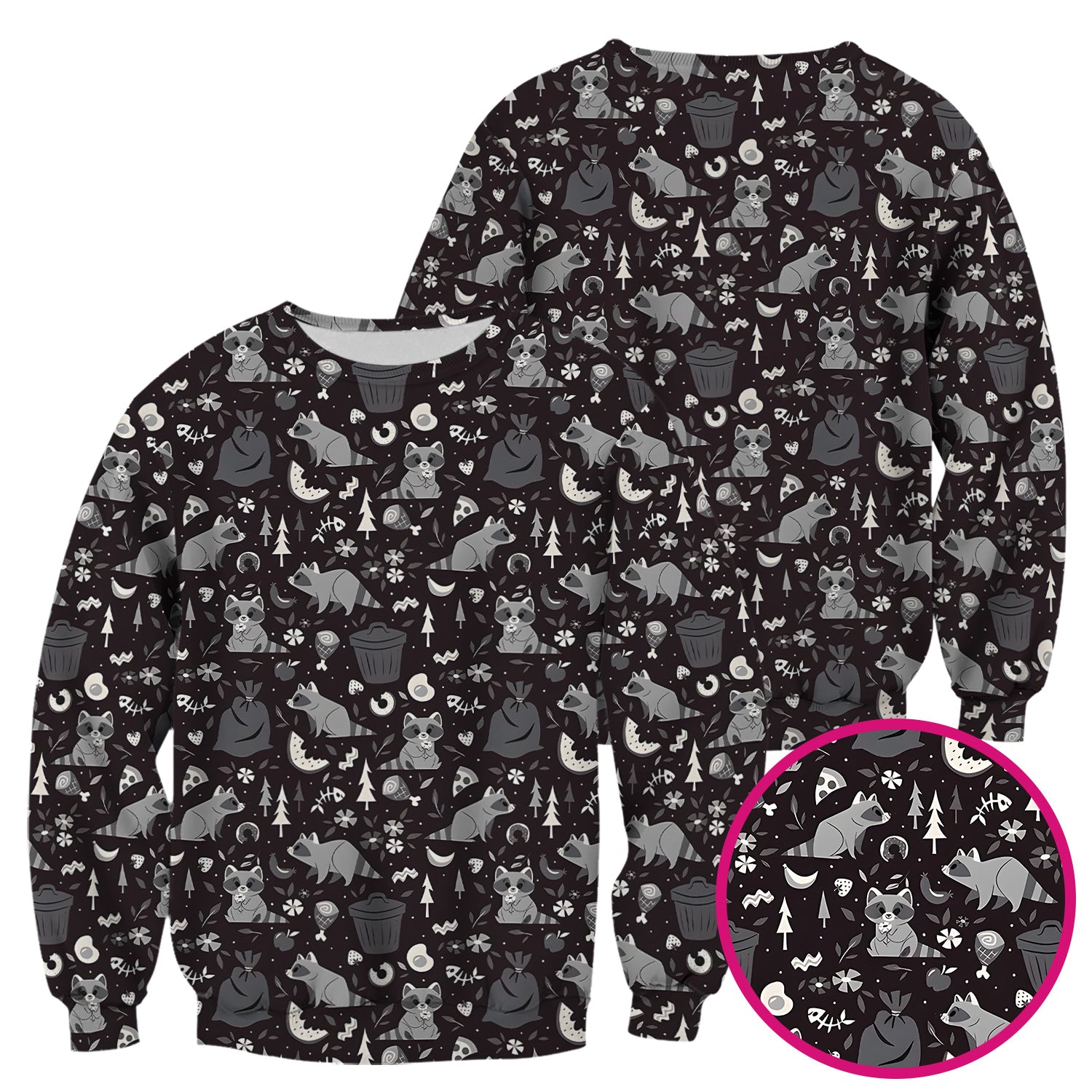 Cute Raccoon Forest Food Pattern Scrub Top, Breathable Fabrics Nursing Uniform