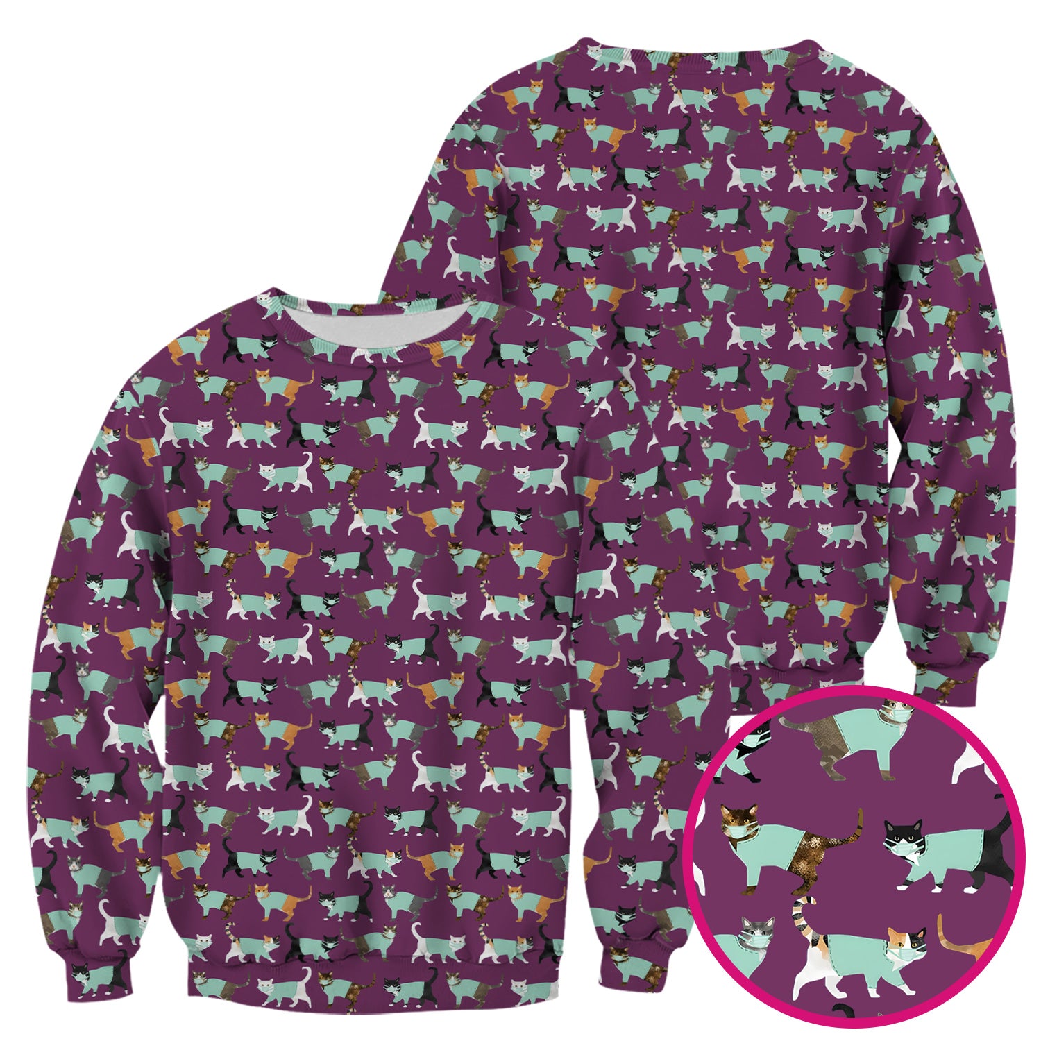 Playful Cat Nurse All Over Print Scrub Top, Comfortable Scrubs for Nurses