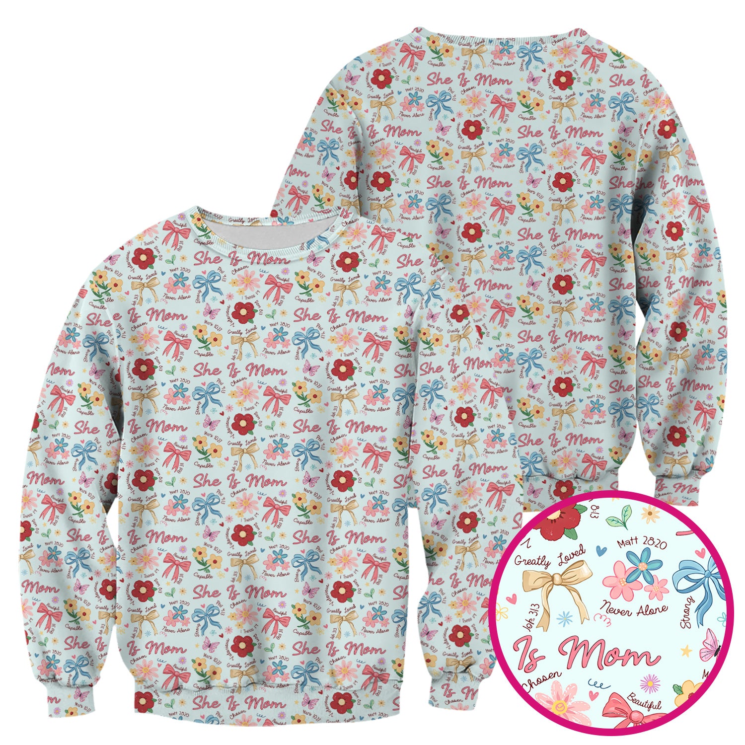 She Is Mom Floral Bow Pattern Scrub Top, Comfortable Scrubs for Nurses