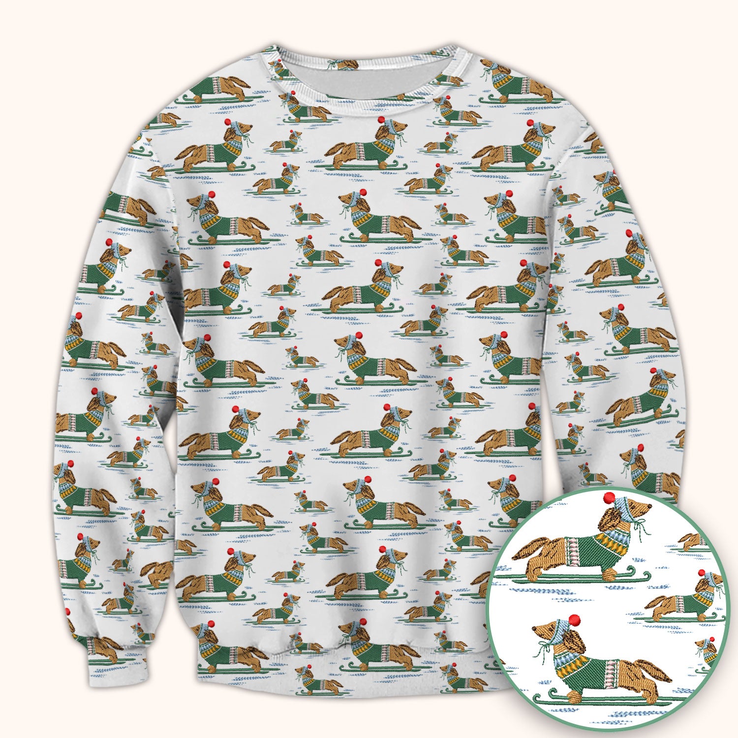 Dachshund Nurse Scrub Top, Wiener Dog Winter Pattern Shirt, Breathable Fabrics Nursing Uniform