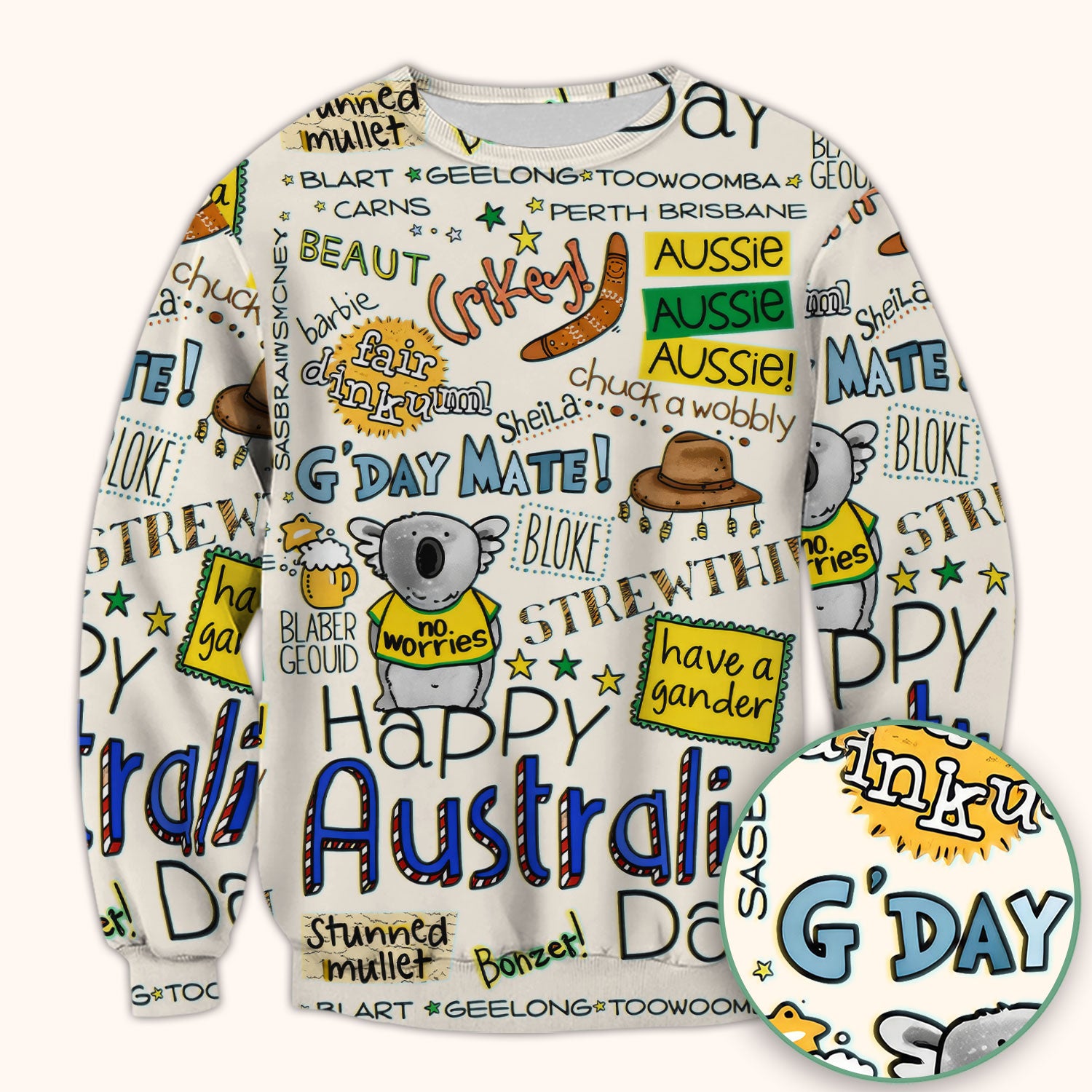 Cute Cartoon Koala Australia Pattern Scrub Top, Breathable Fabrics Nursing Uniform
