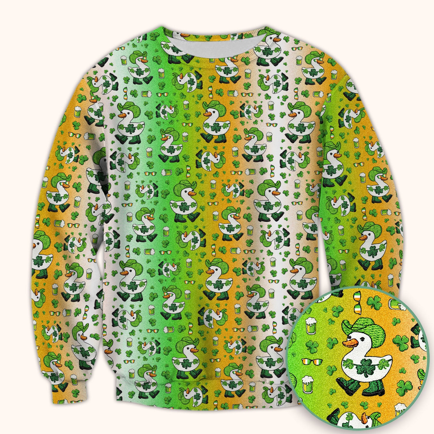 St. Patrick Goose Shamrock Medical Pattern Scrub Top, Breathable Fabrics Nursing Uniform