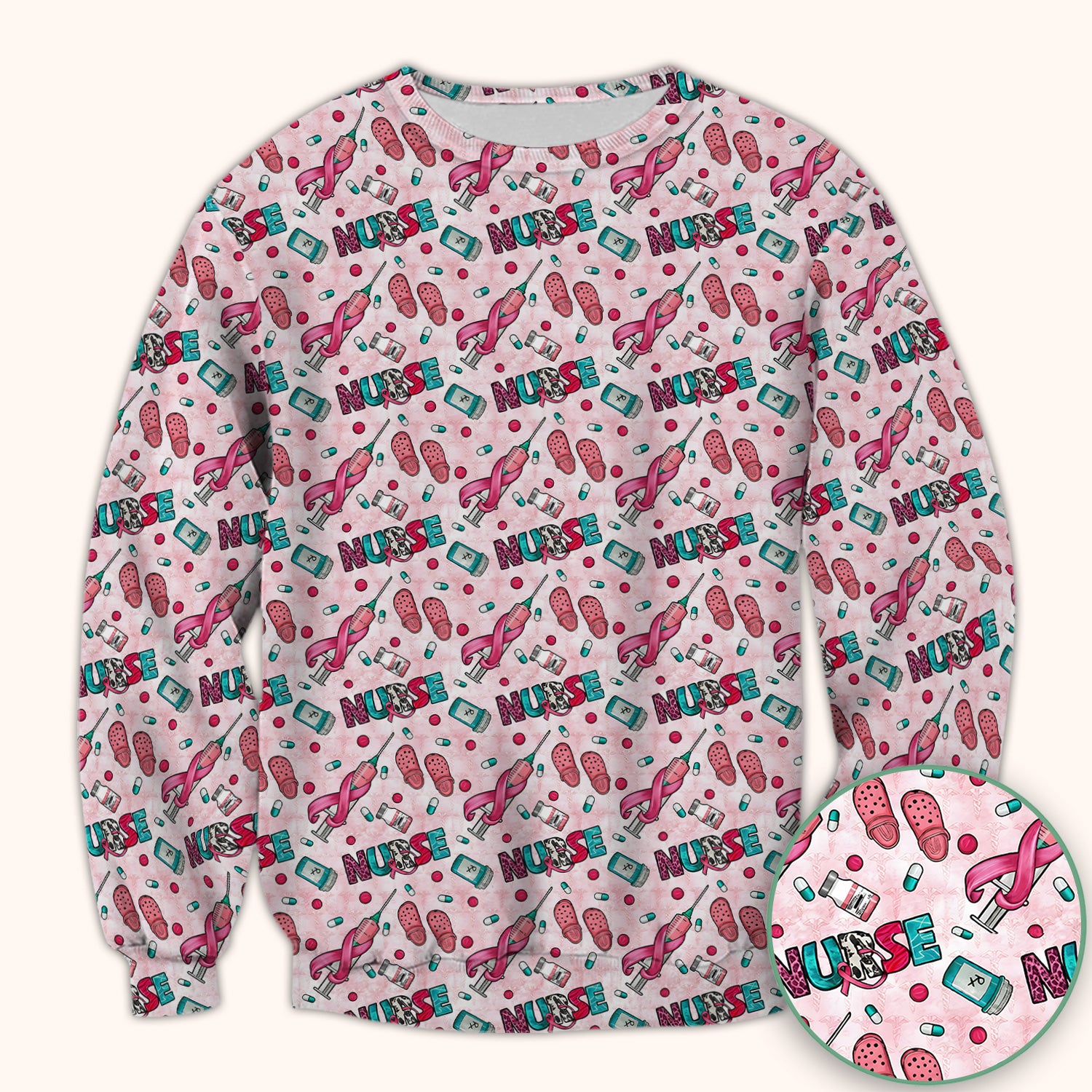 Pink Ribbon with Recovery Print Scrub Top, Comfortable Scrubs for Nurses