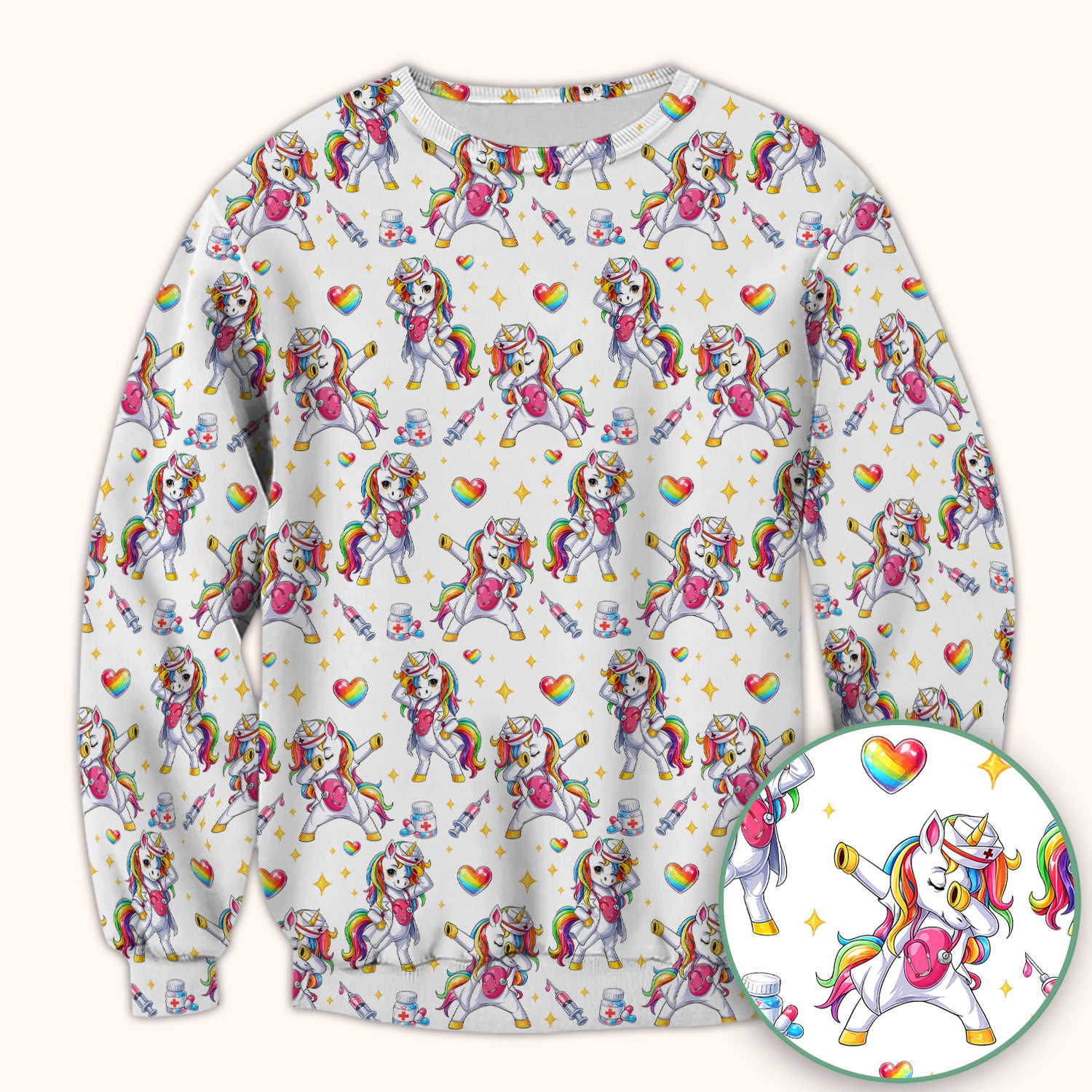 Playful Nurse Unicorn Rainbow Pattern Scrub Top, Comfortable Scrubs for Nurses