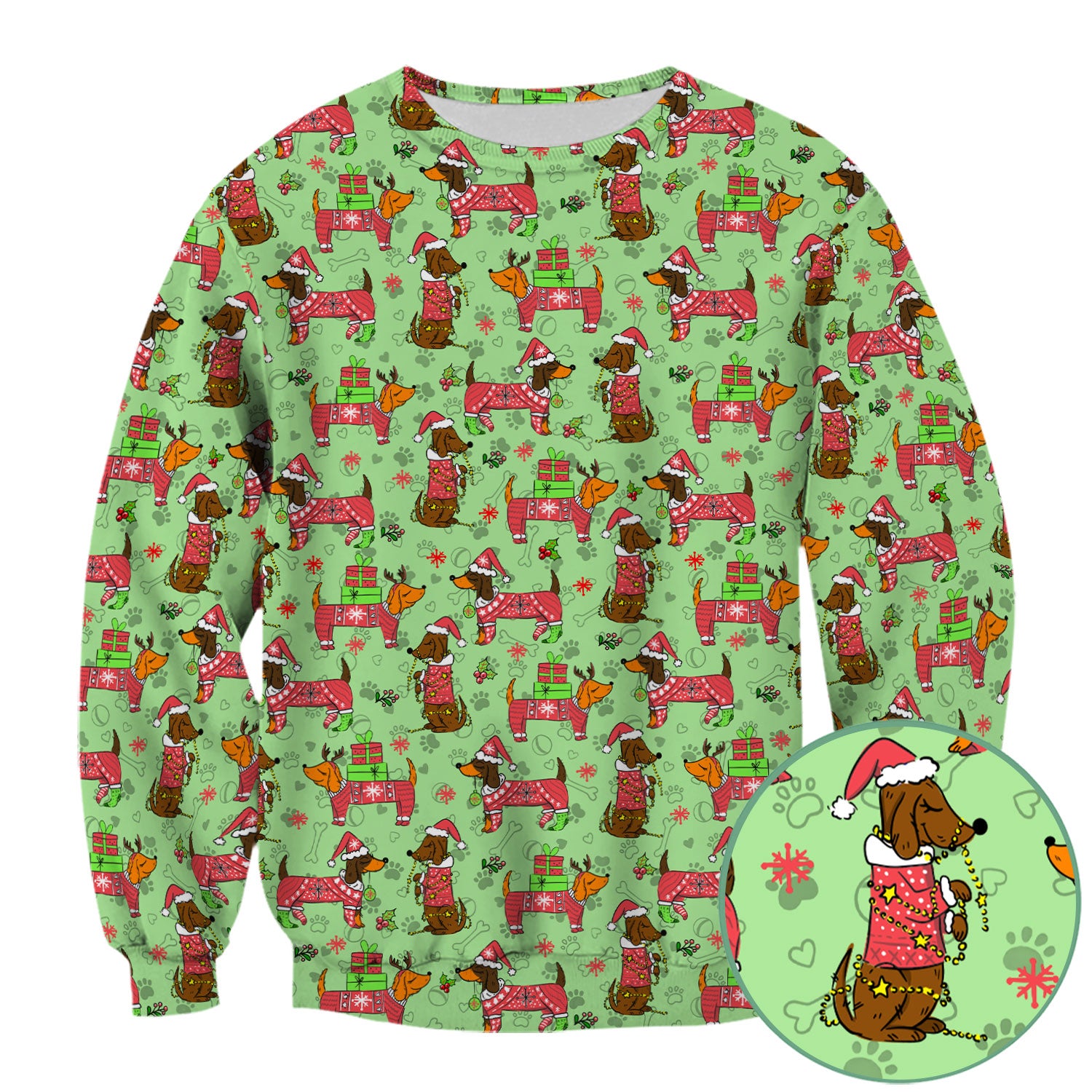 Holiday Dachshund Scrub Top for Nurses - Christmas Sausage Dog Santa with Paw Prints - Funny Medical Shirt RN LPN CNA Gift