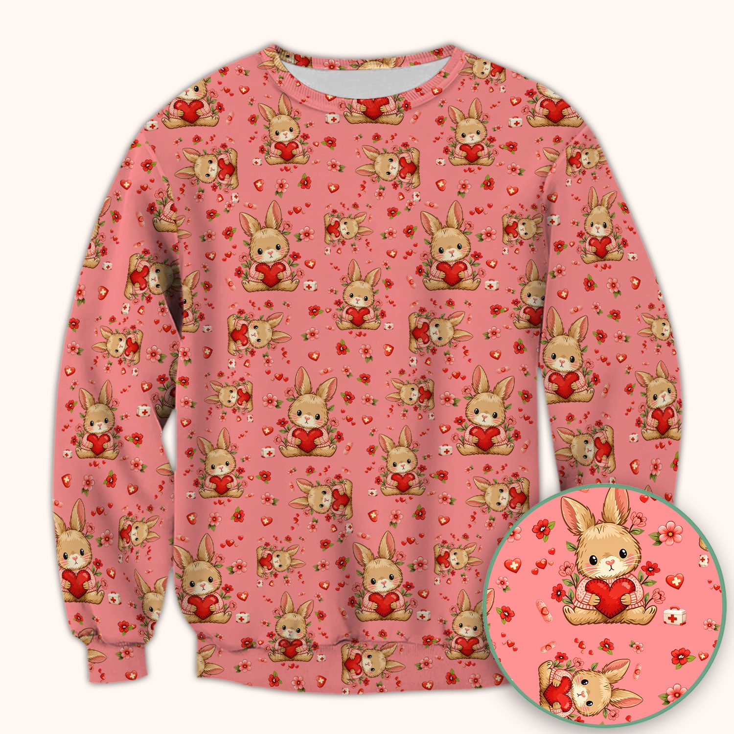 Adorable Bunny Heart Healthcare Design Scrub Top, Comfortable Scrubs for Nurses, Easter