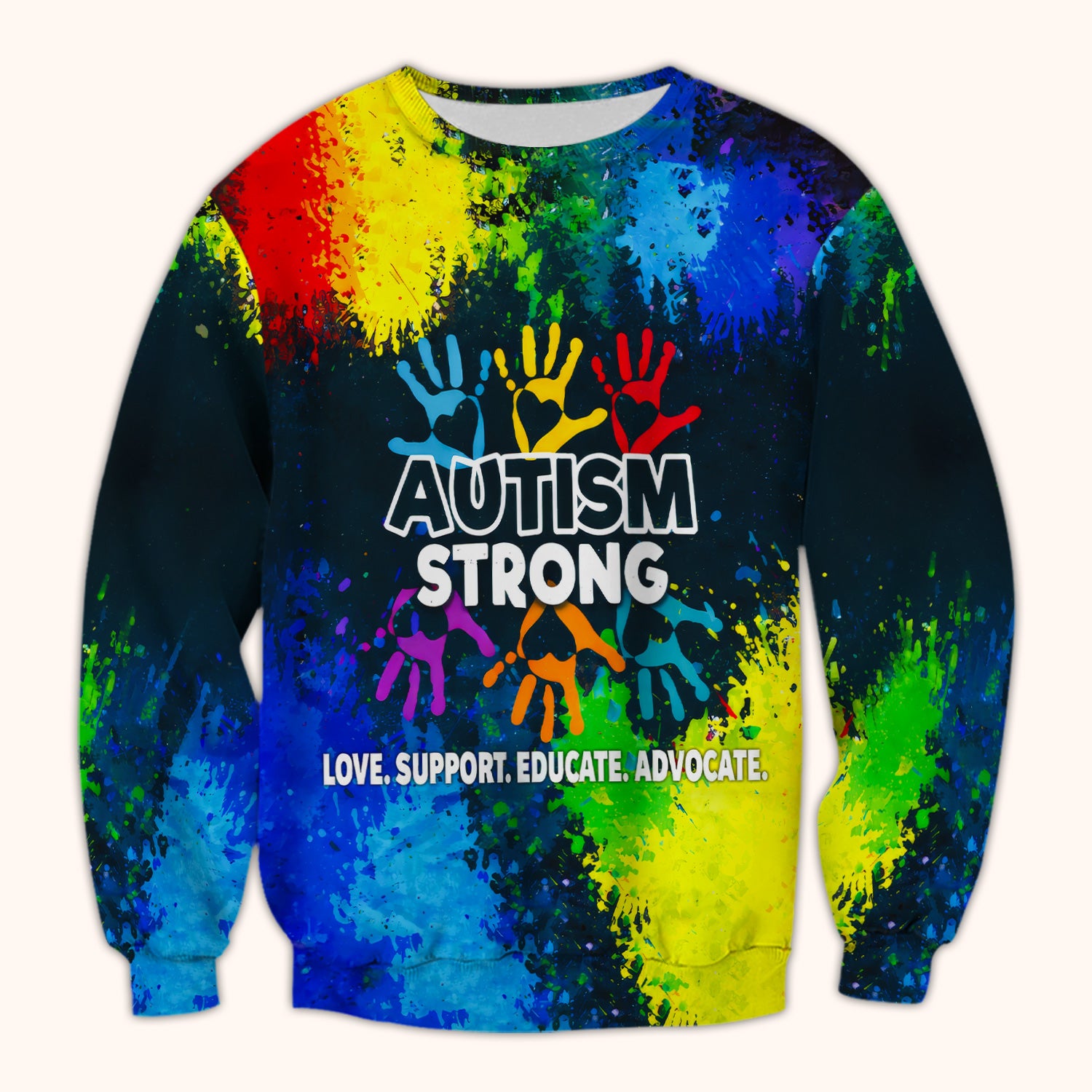 Autism Strong Colorful Handprint Scrub Top, Breathable Fabrics Nursing Uniform