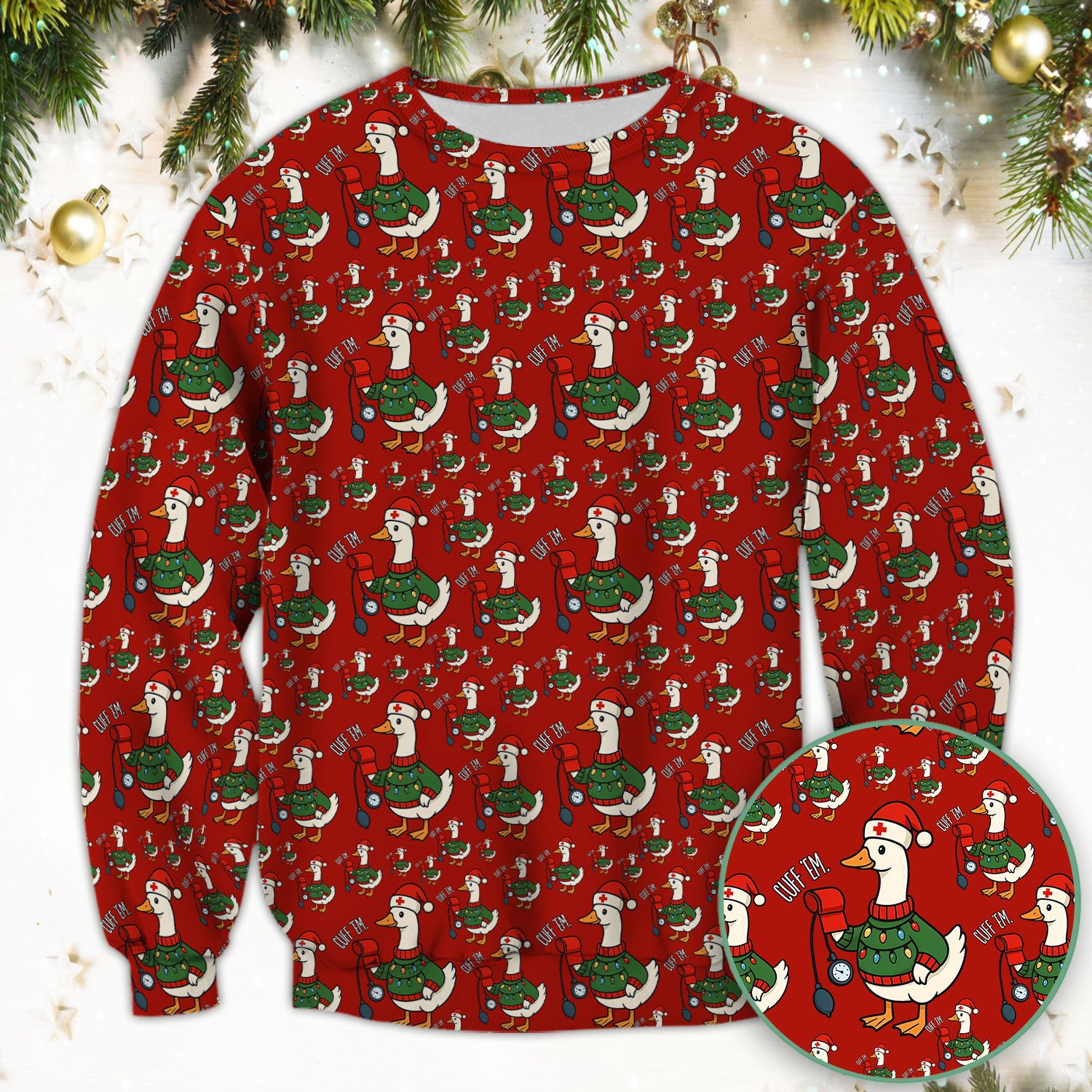 Nurse Christmas Duck Scrub Top, Cute Goose Pattern Scrub Shirt, RN LPN CNA Nursing Uniform
