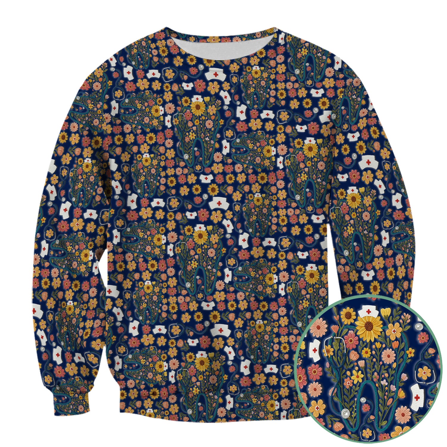 Boho Floral Tooth Scrub Top - Aesthetic Dental Scrubs for Women - Cute Flower Tooth Pattern Medical Uniform - Hygienist Christmas Gift