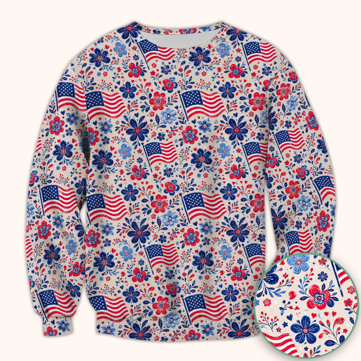 Patriotic Flag Floral Nurse Scrub Top for RN, CNA, Fourth Of July Uniform