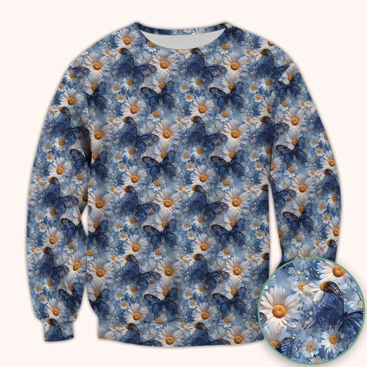 Blue Daisy Butterfly Print Scrub Top, Comfortable Scrubs for Nurses