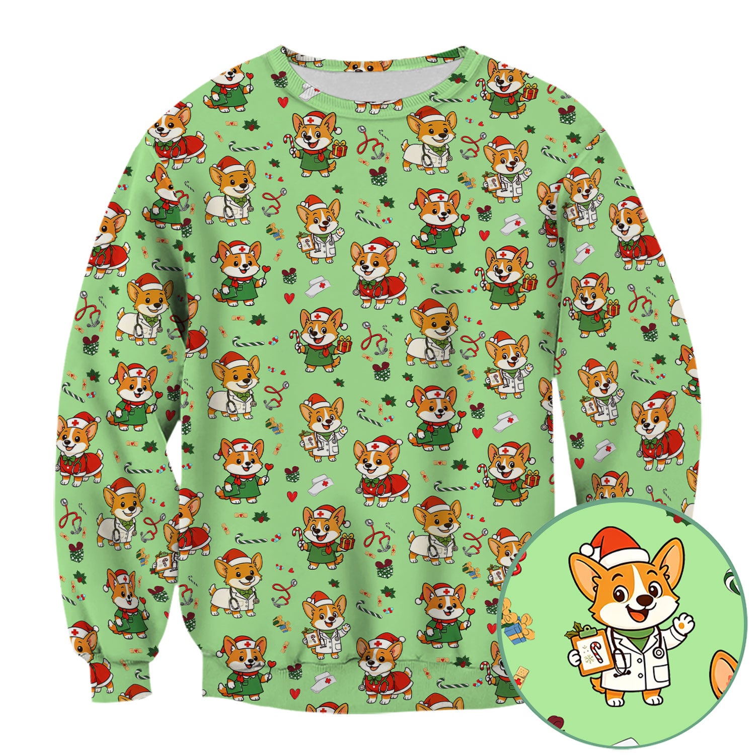 Festive Corgi Christmas Scrub Top - Cute Pet Nurse Shirt - Funny Holiday Medical Uniform for Women RN CNA LPN Gift
