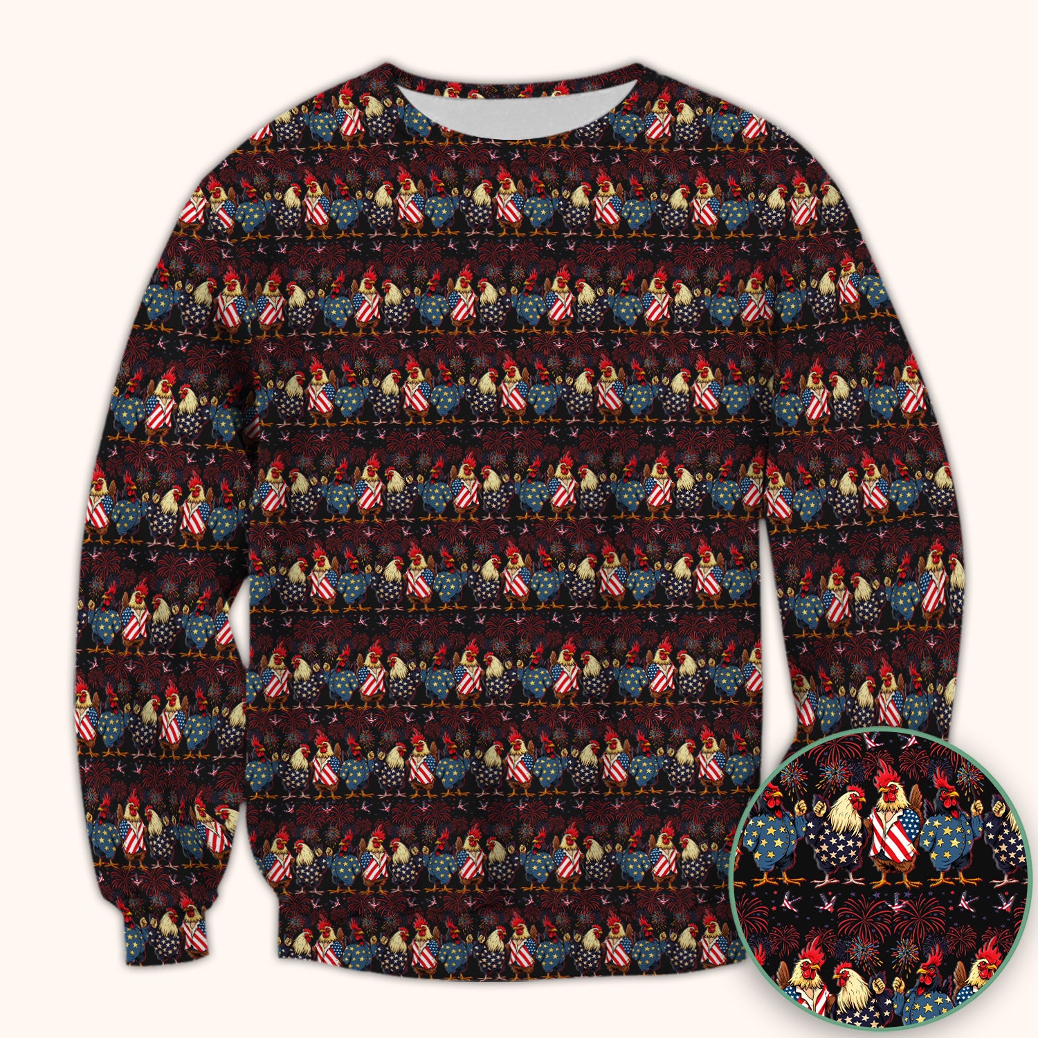 Patriotic Rooster Fireworks Pattern Scrub Top, Comfortable Scrubs for Nurses