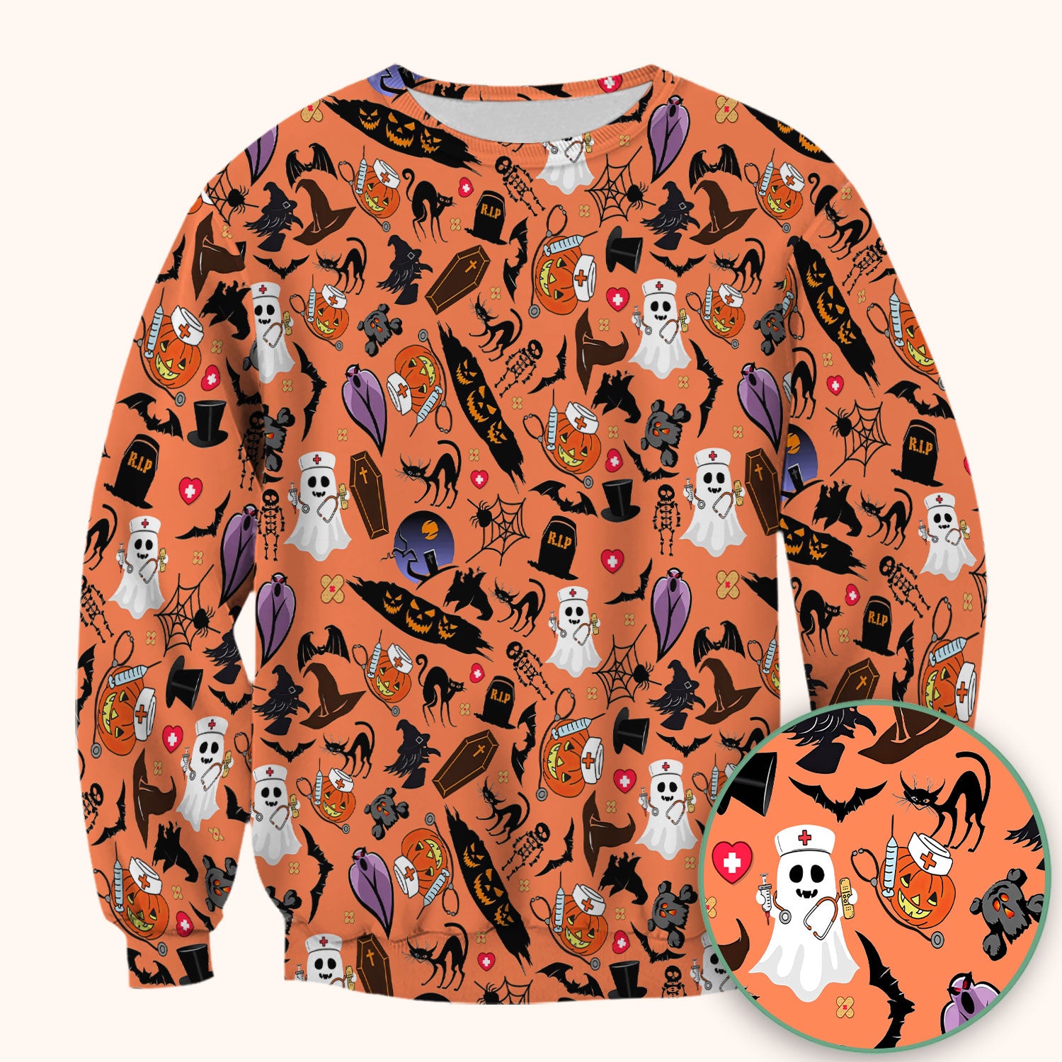 Spooky Halloween Scrub Top - Pumpkin Ghost Bat Nurse Shirt - Wicked Witch Medical Uniform for Women RN CNA LPN