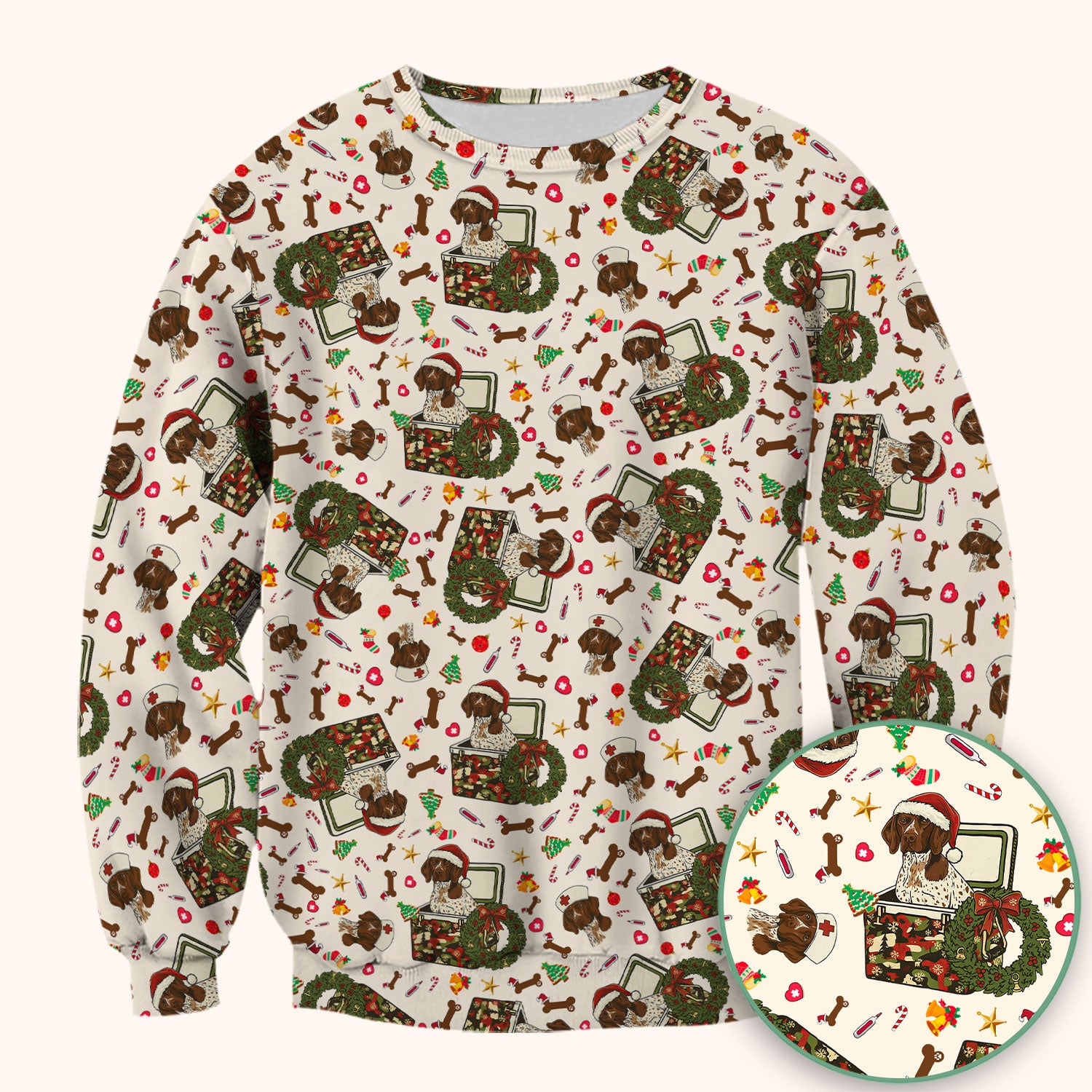 Christmas Dachshund Scrub Top - Cute Sausage Dog Nurse Shirt - Funny Holiday Medical Uniform for Women RN LPN CNA Gift