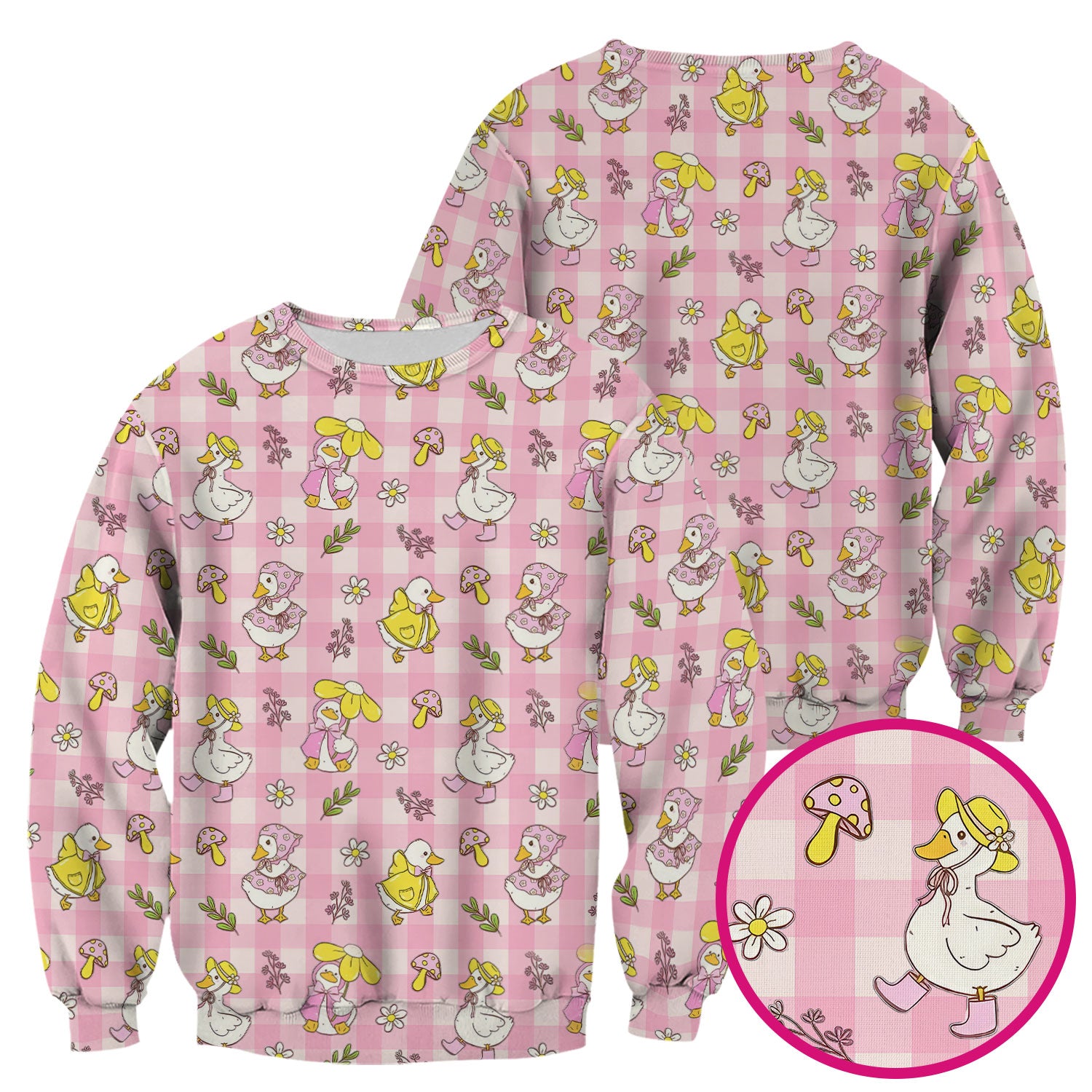 Cute Duck Outfit Gingham Pattern Scrub Top, Comfortable Scrubs for Nurses