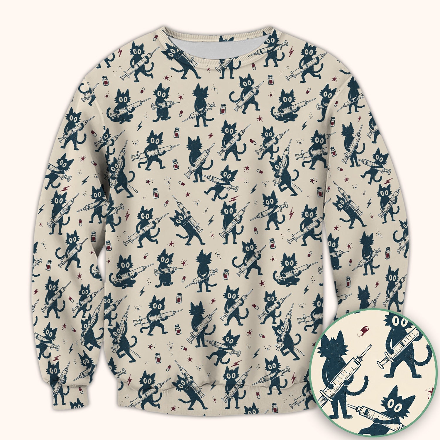 Funny Black Cats With Syringes Scrub Top, Comfortable Scrubs for Nurses