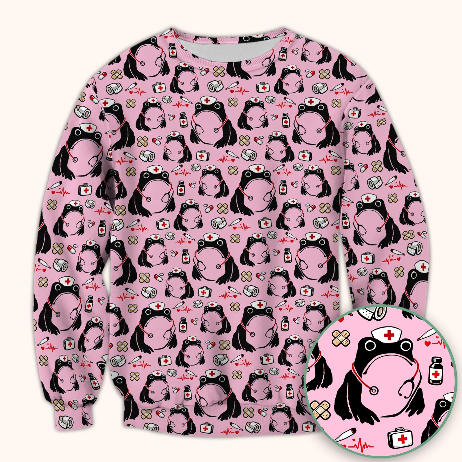 Cute Frog Nurse Medical Print Scrub Top, Comfortable Scrubs for Nurses