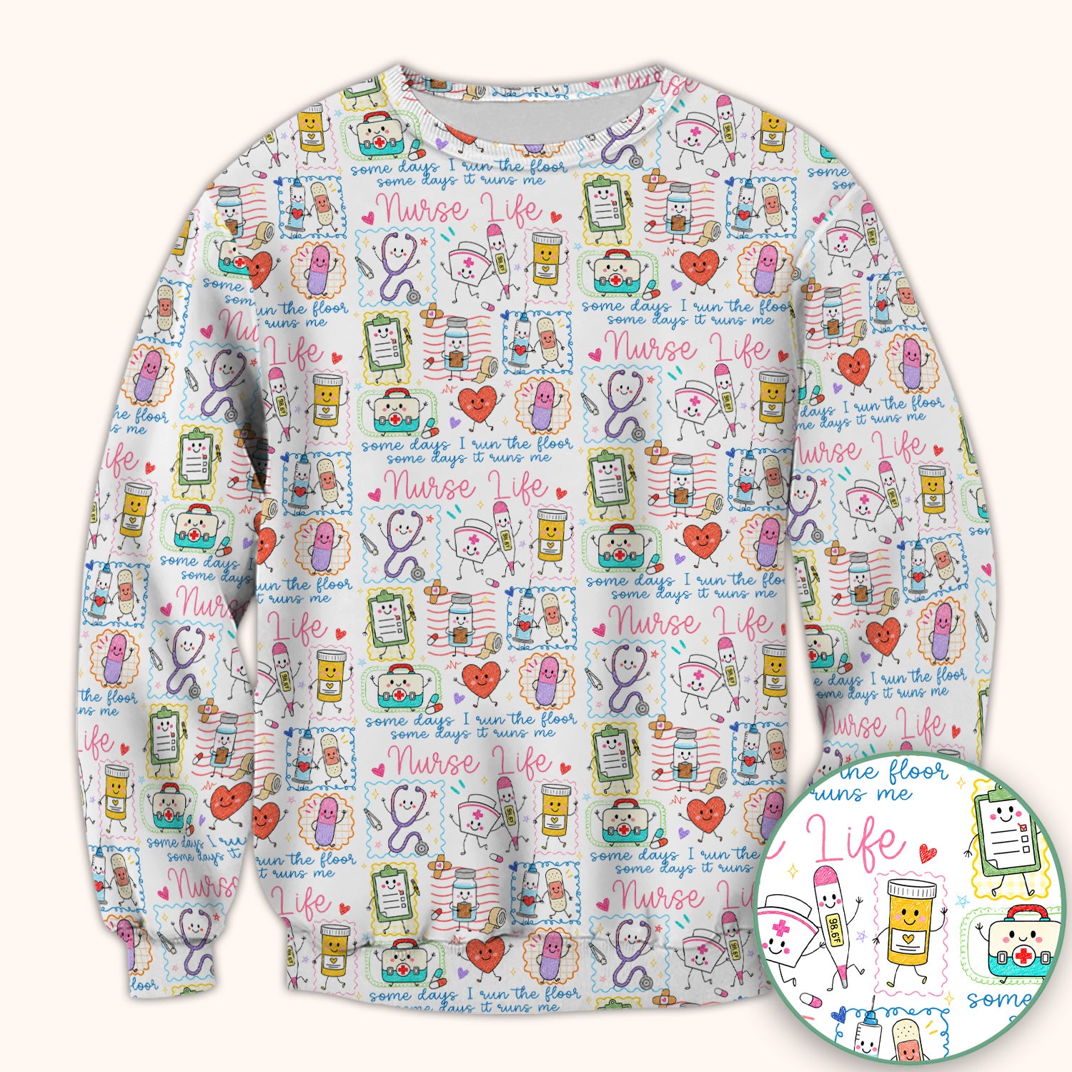 Cute Nurse Life Doodle Pediatric Nurse Scrub Top, Comfortable Scrubs for Nurses