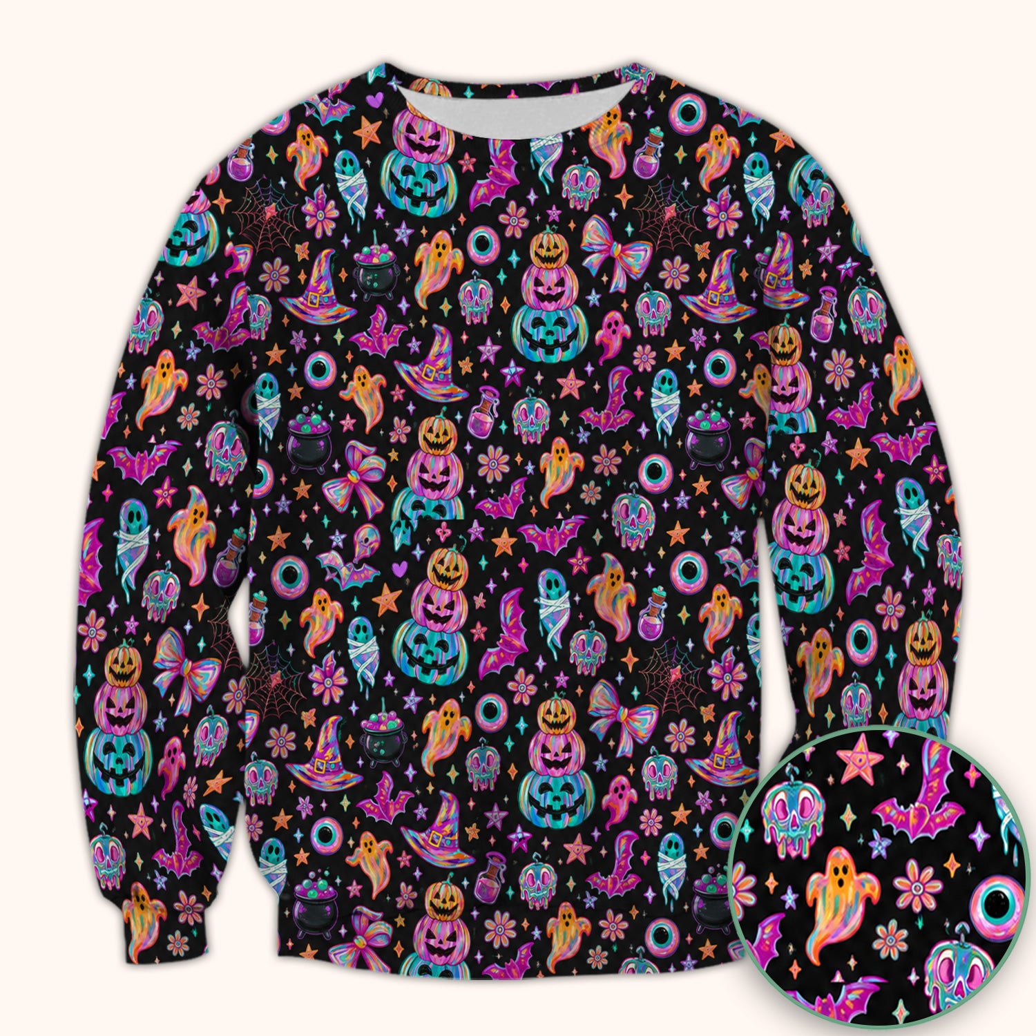 Halloween Ghost with Pumpkin Bat Print Scrub Top, Comfortable Scrubs for Nurses