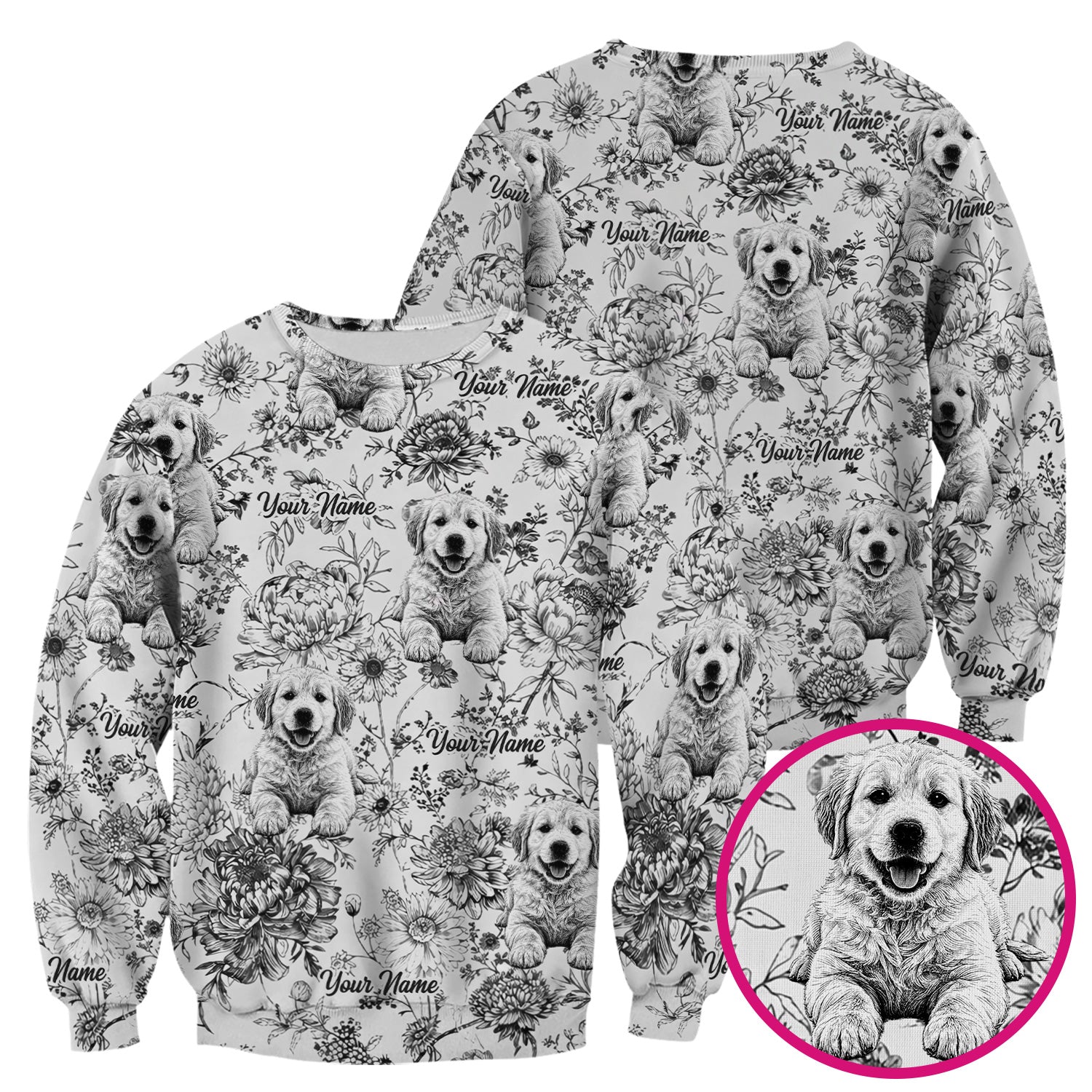 Personalized Custom Pet Photo Name Floral Pattern Scrub Top, Breathable Fabrics Nursing Uniform