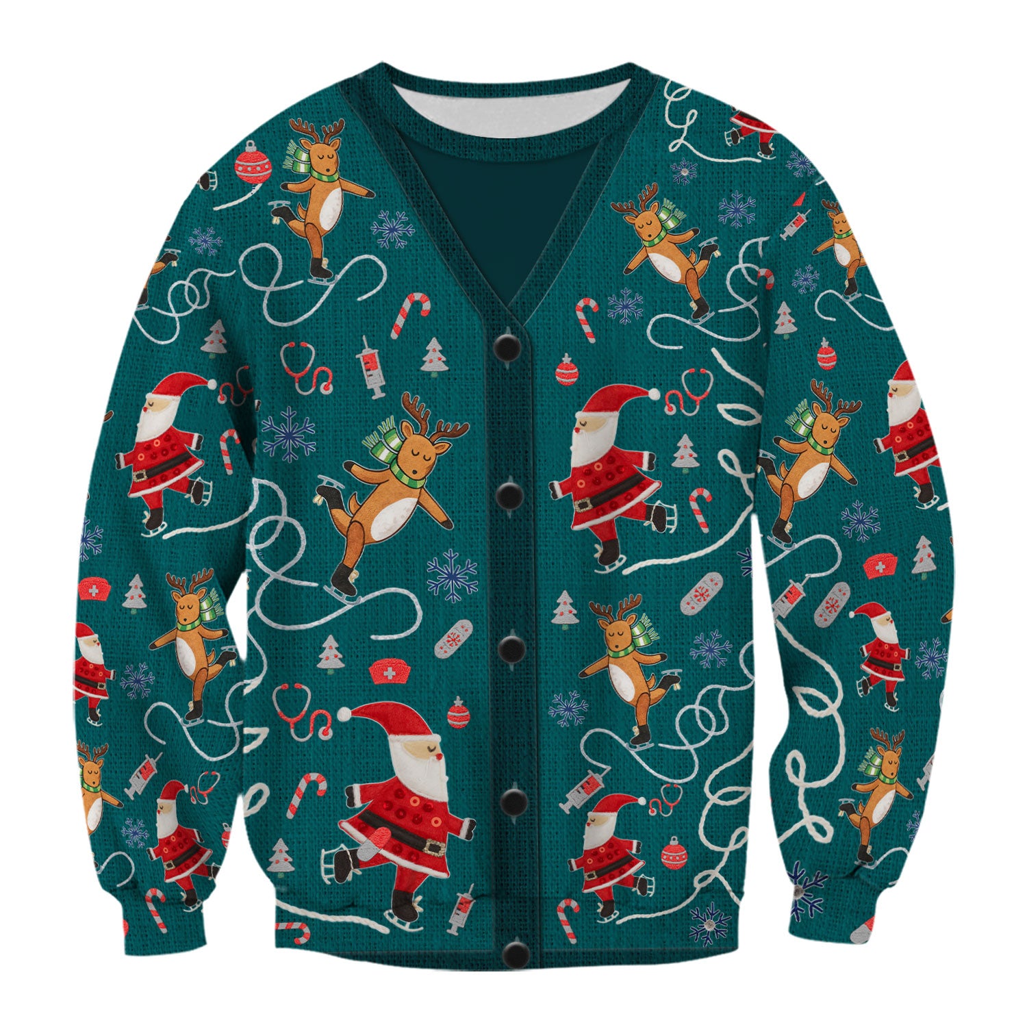 Christmas Reindeer Santa Nurse Scrub Top, Cute Holiday Medical Uniform Shirt for Women
