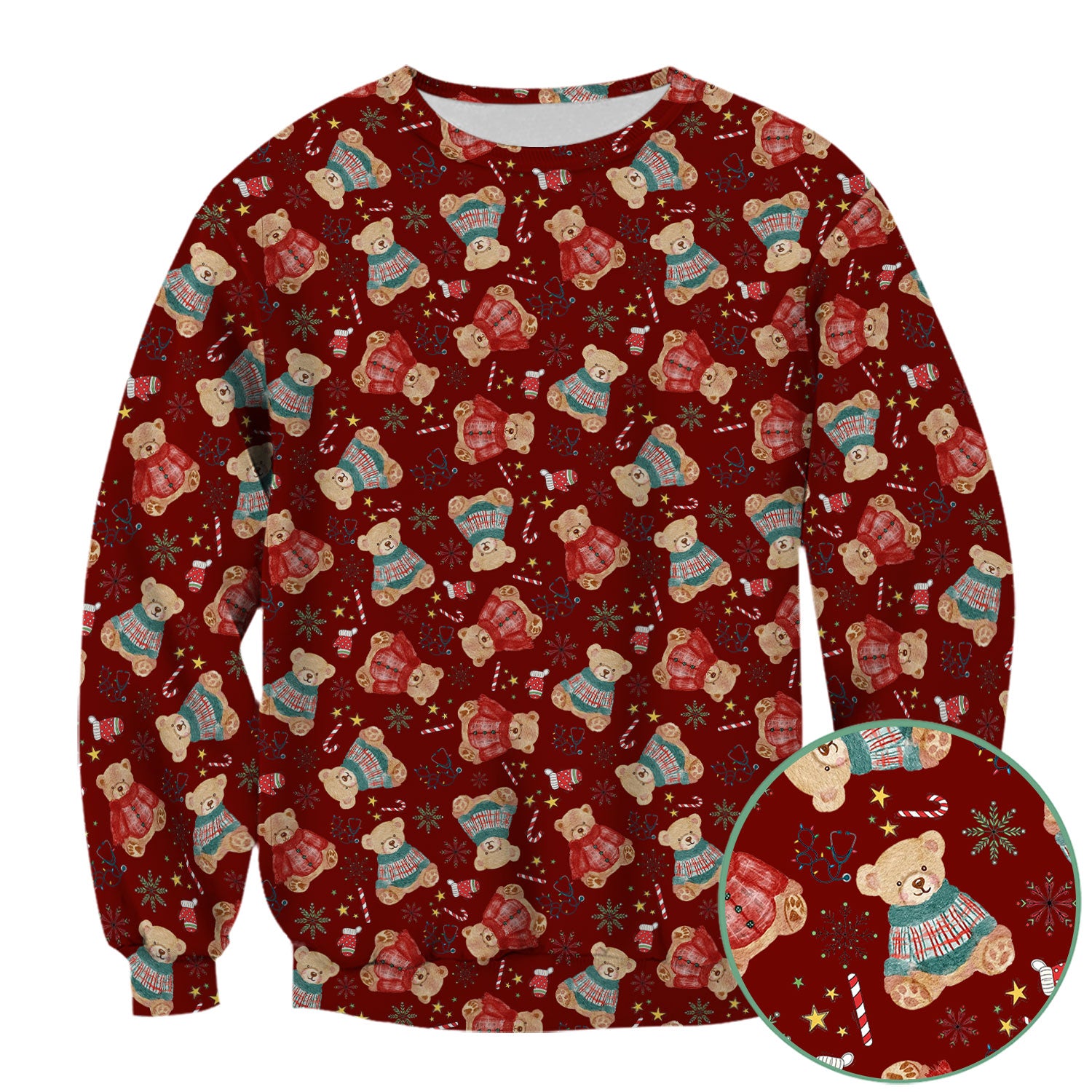 Funny Christmas Scrub Shirt - Cute Bear Winter Print Scrubs - Holiday Medical Scrub Top Gift for Women, Men, CNA RN, Doctor Nurse Christmas Outfit