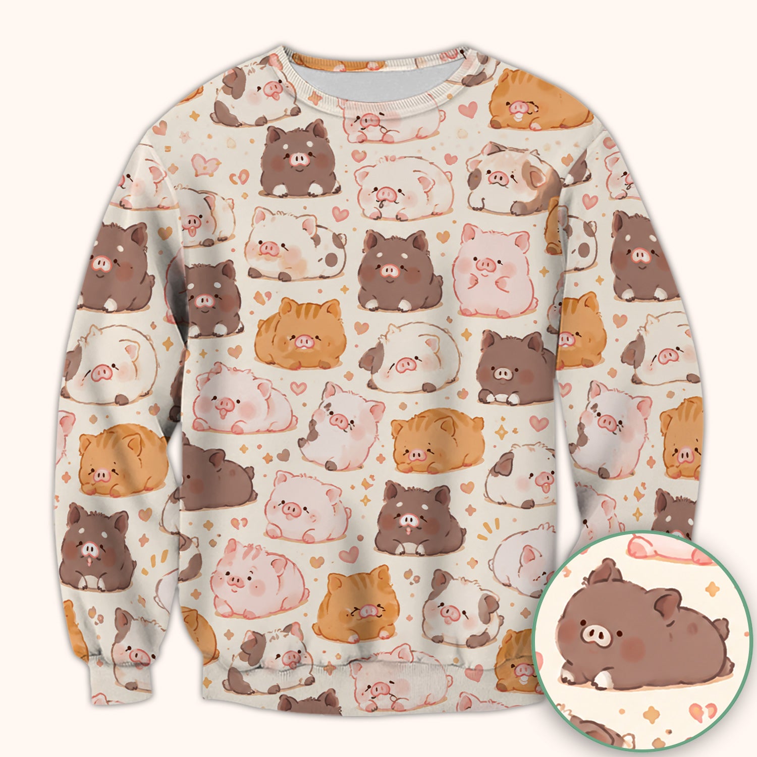 Cute Chubby Pig Nurse Print Scrub Top, Comfortable Scrubs for Nurses