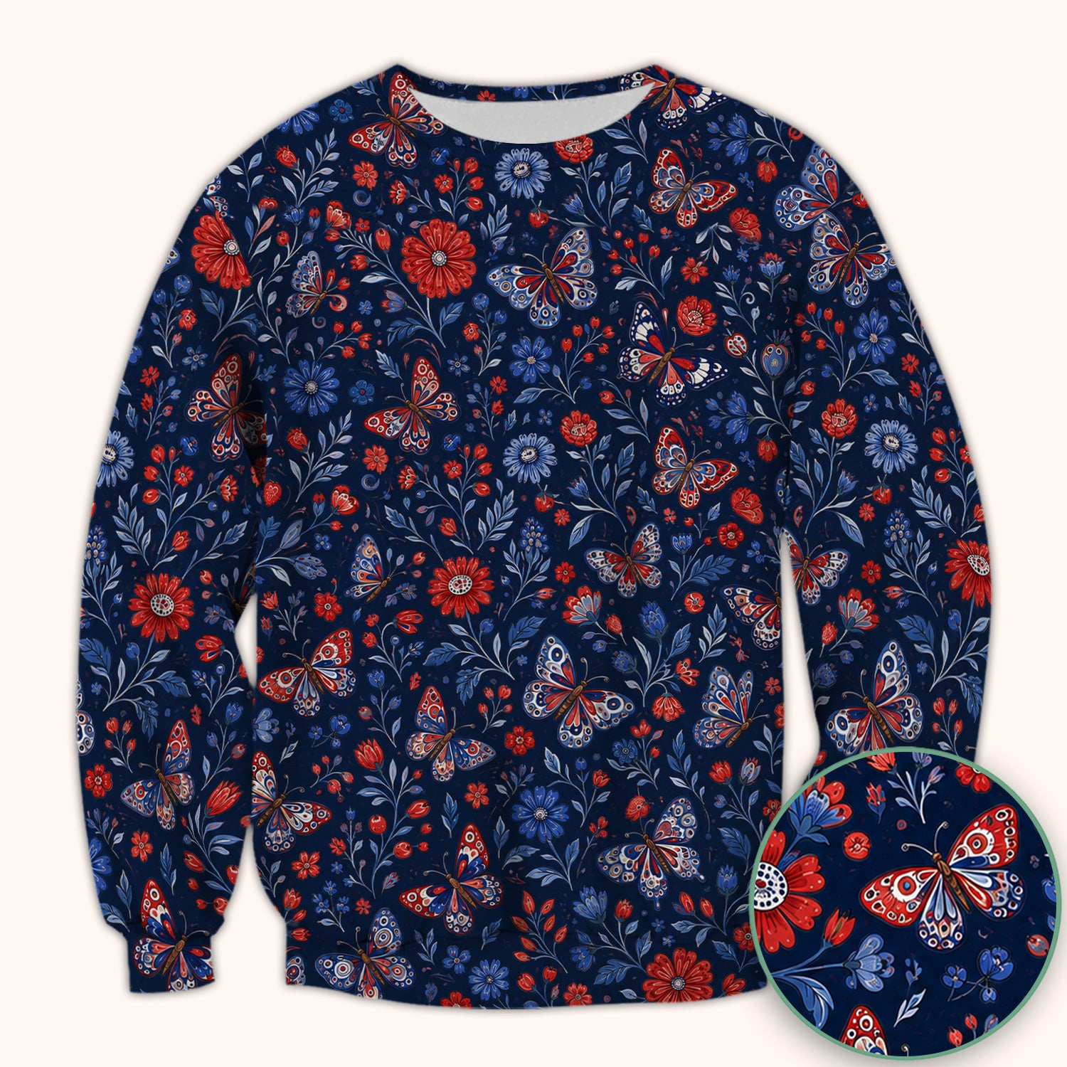Patriotic Floral Butterfly Pattern Scrub Top, Comfortable Scrubs for Nurses