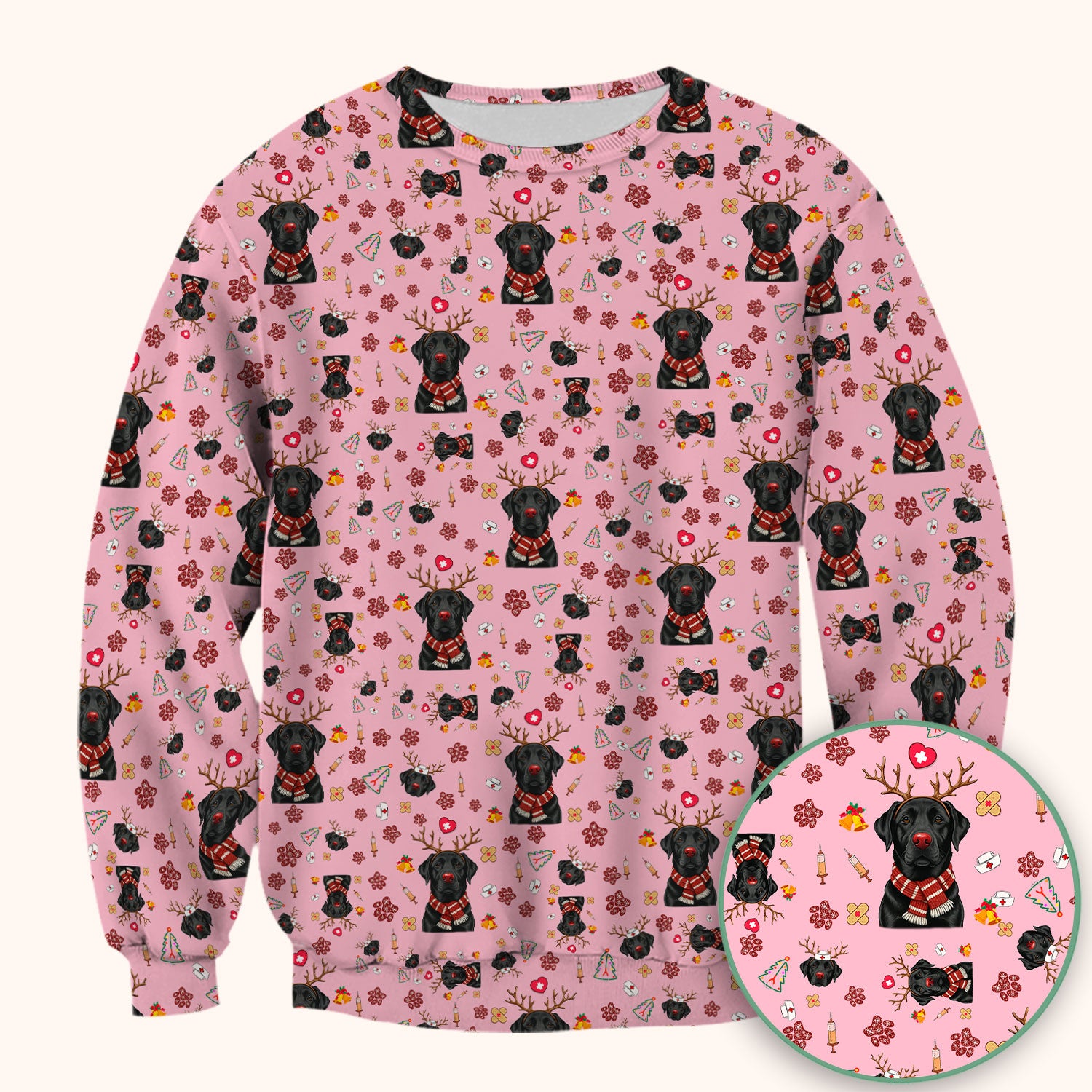 Black Lab Christmas Scrub Top - Funny Labrador Nurse Shirt - Cute Holiday Medical Uniform for Women RN LPN CNA Gift