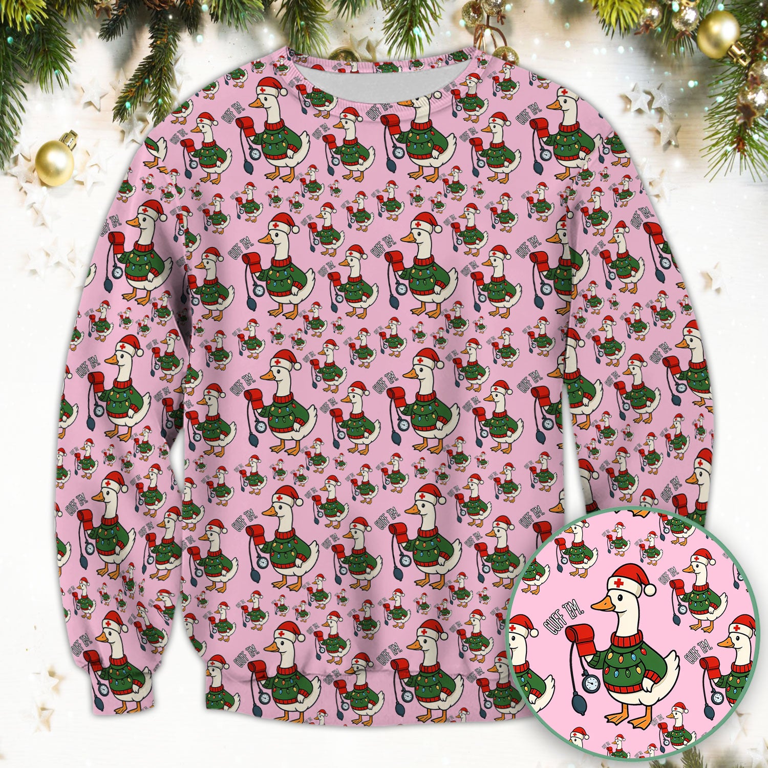 Nurse Christmas Duck Scrub Top, Cute Goose Pattern Scrub Shirt, RN LPN CNA Nursing Uniform