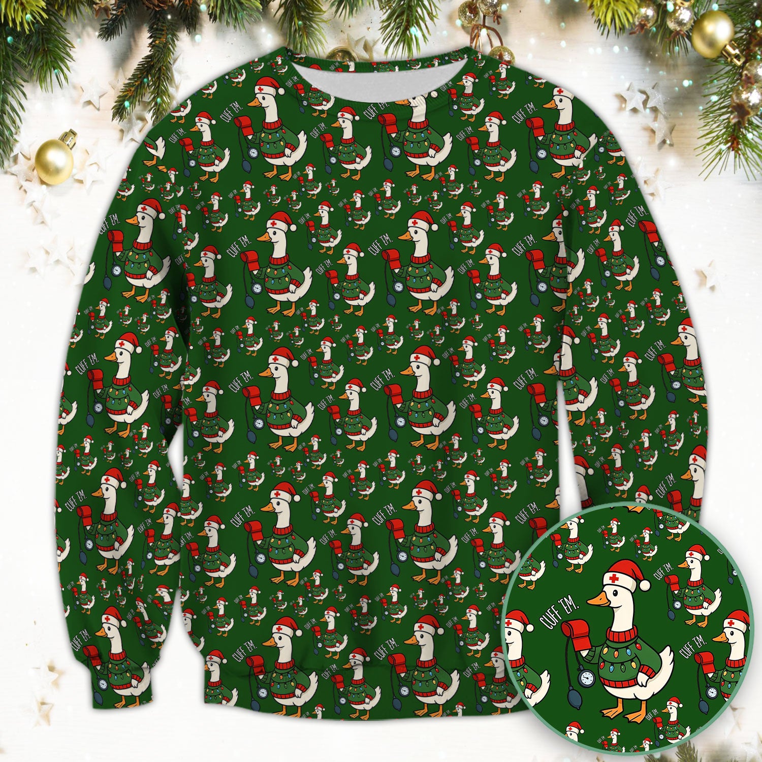 Nurse Christmas Duck Scrub Top, Cute Goose Pattern Scrub Shirt, RN LPN CNA Nursing Uniform