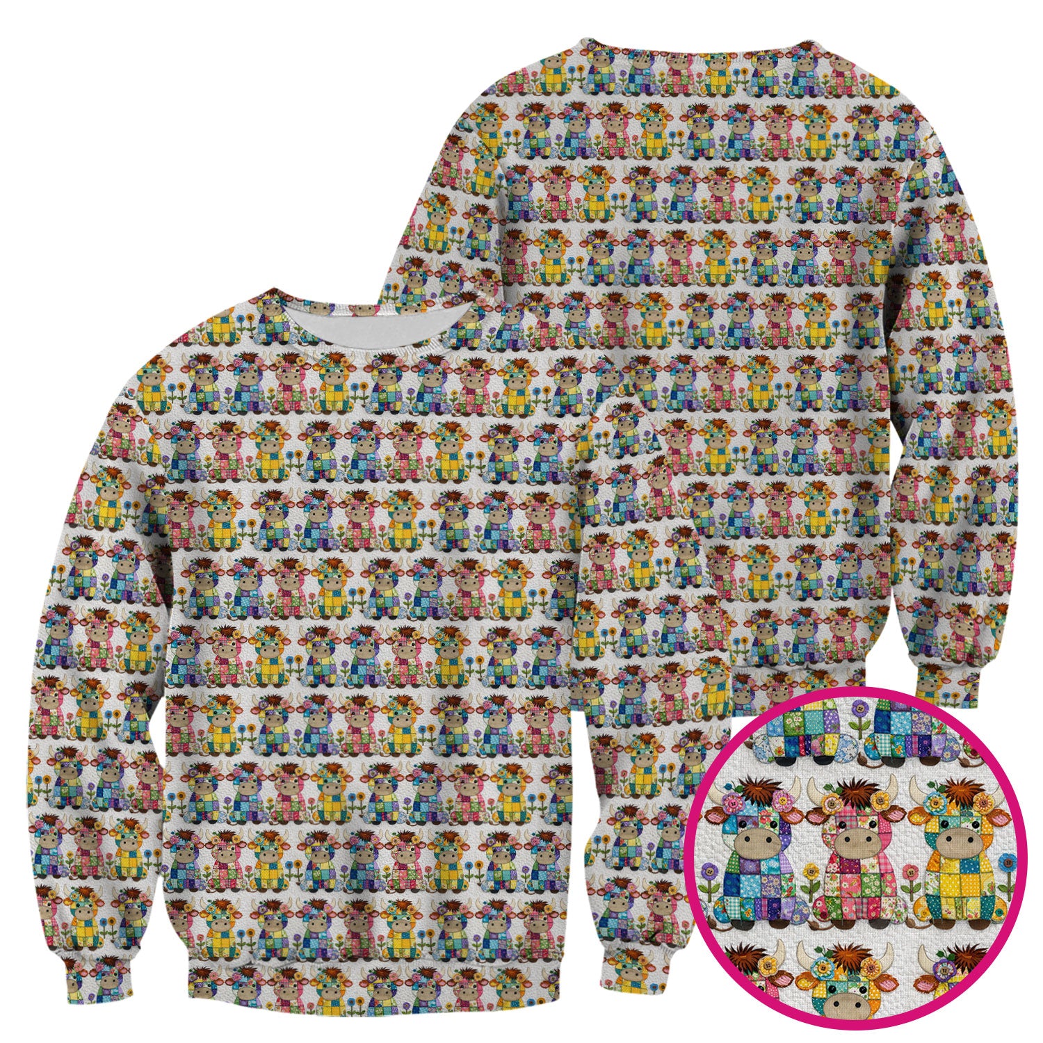Cute Patchwork Cow With Flowers Pattern Scrubs Top, Comfortable Scrubs for Nurses