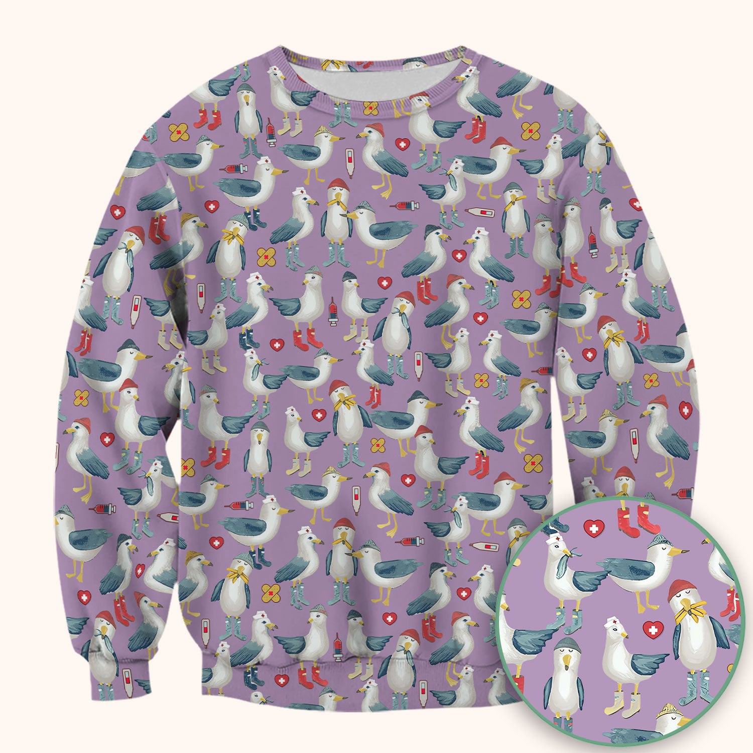 Funny Seagull Nurse Scrub Top - Cute Bird with Medical Icons - Comfortable Scrubs for Women