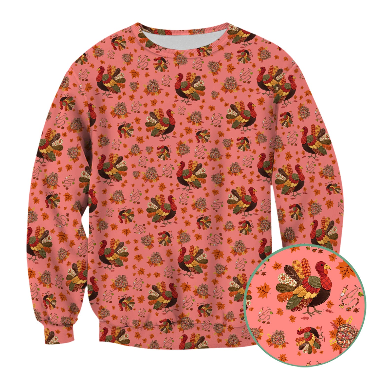 Fall Leaves Thanksgiving Scrubs for Nurses - Comfortable Scrub Tops - Turkey Nursing Uniform Gift for Women