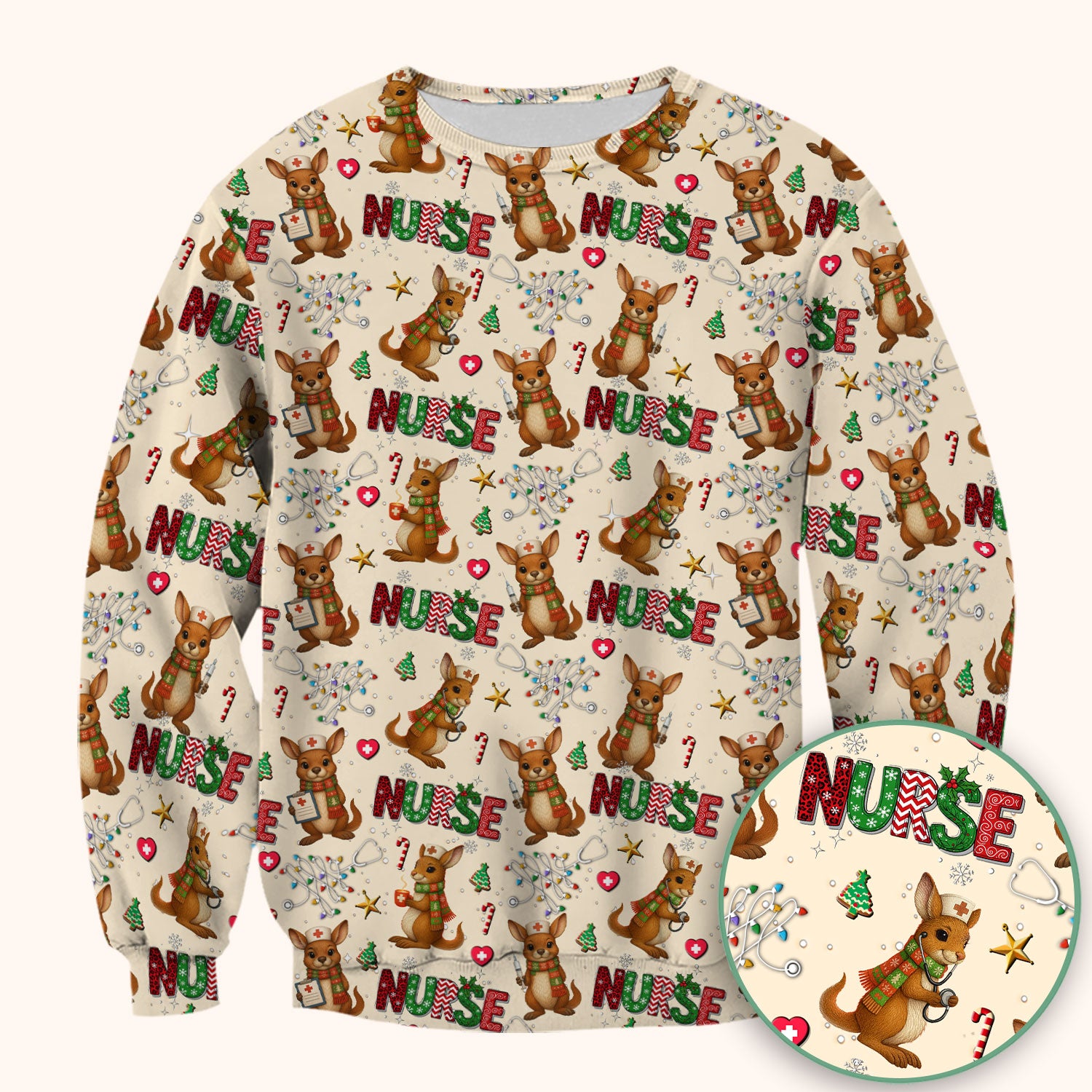 Aussie Kangaroo Christmas Scrub Top - Funny Holiday Nurse Shirt for Women - Cute Animal Medical Uniform