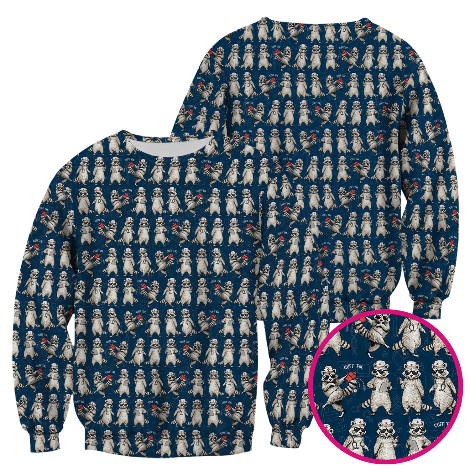 Funny Raccoon Nurse Pattern Scrub Top, Comfortable Scrubs For Nurses