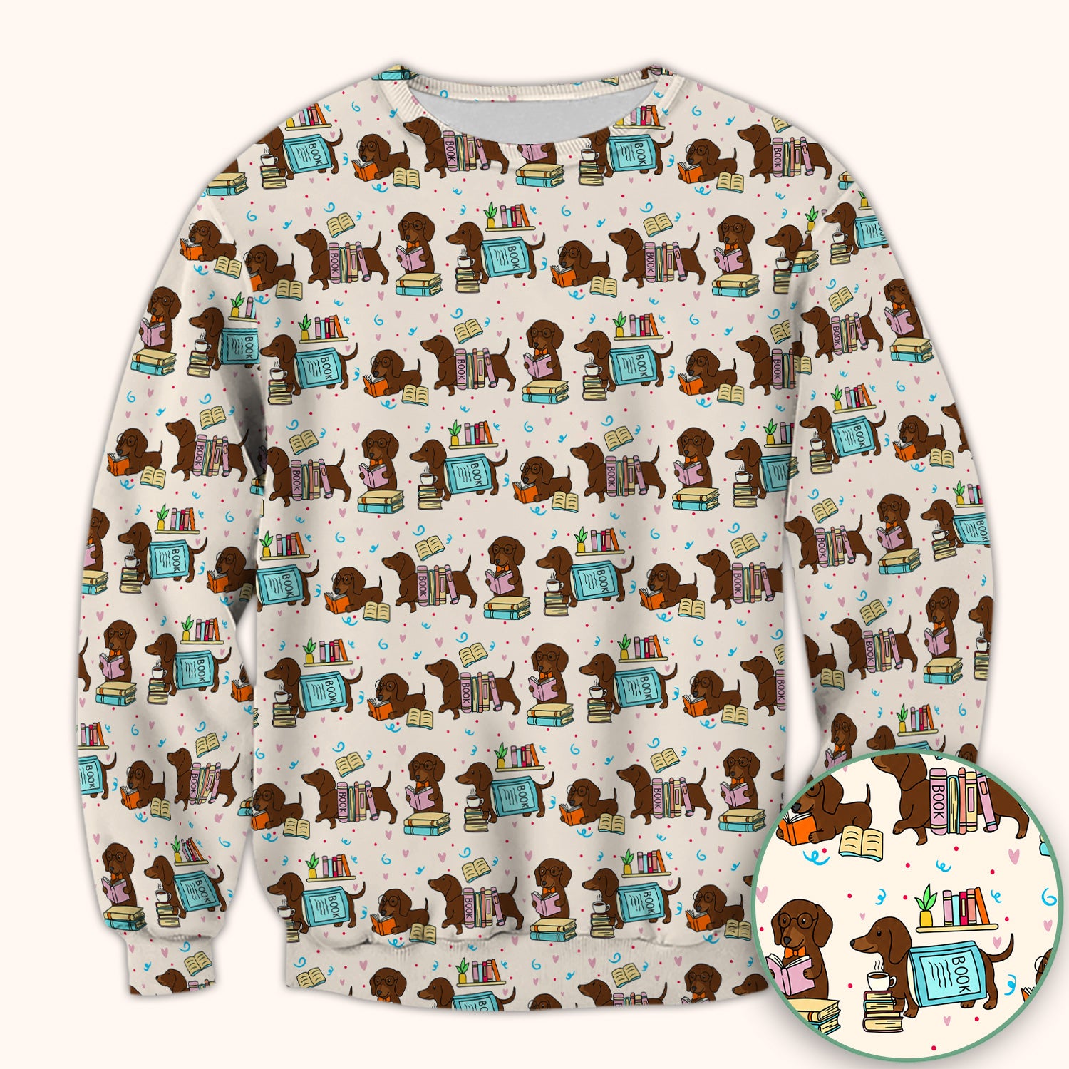 Cute Bookish Dachshund Reading Scrub Top, Comfortable Scrubs for Nurses